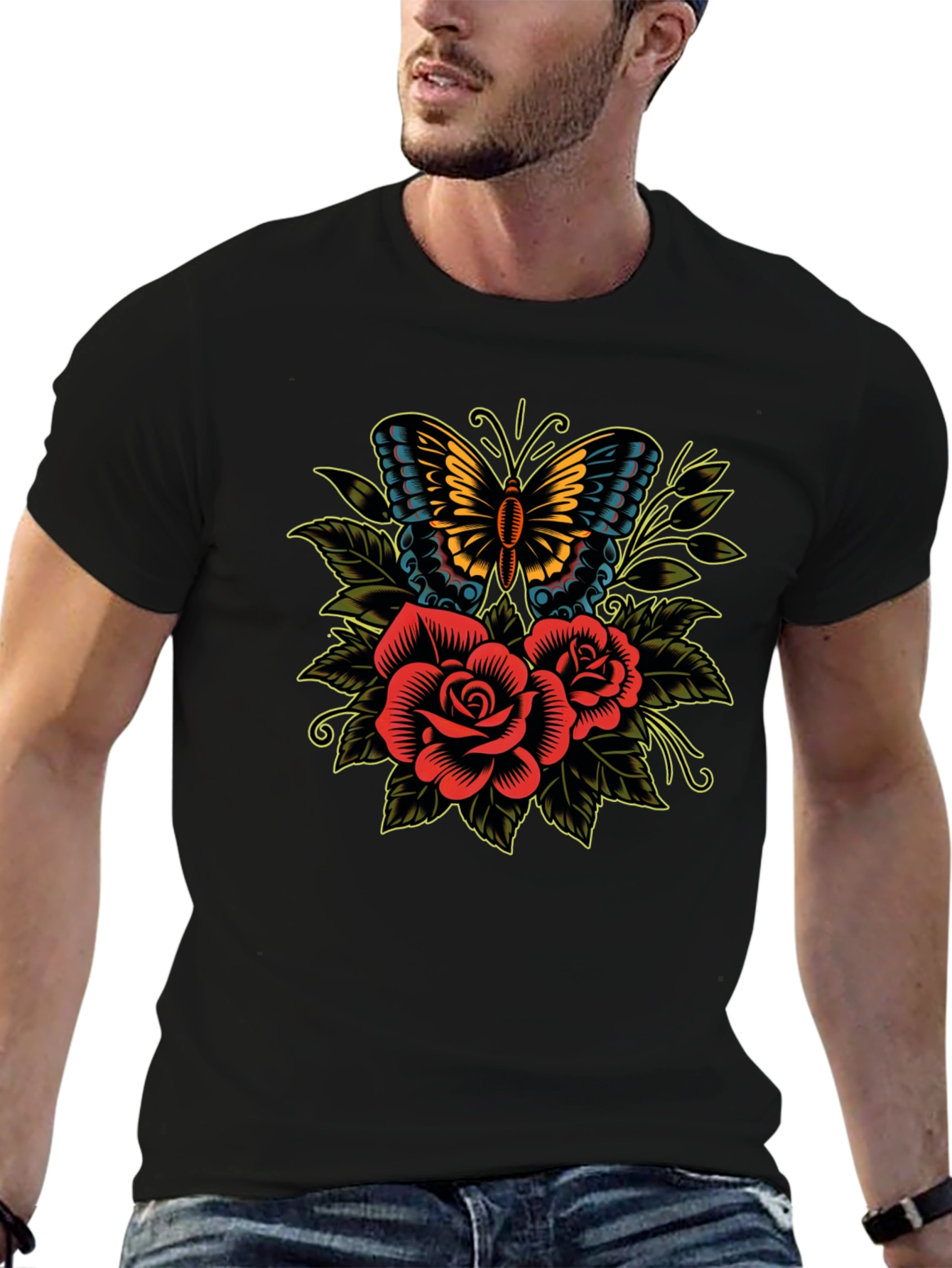 Butterfly & Roses Graphic T-Shirt
