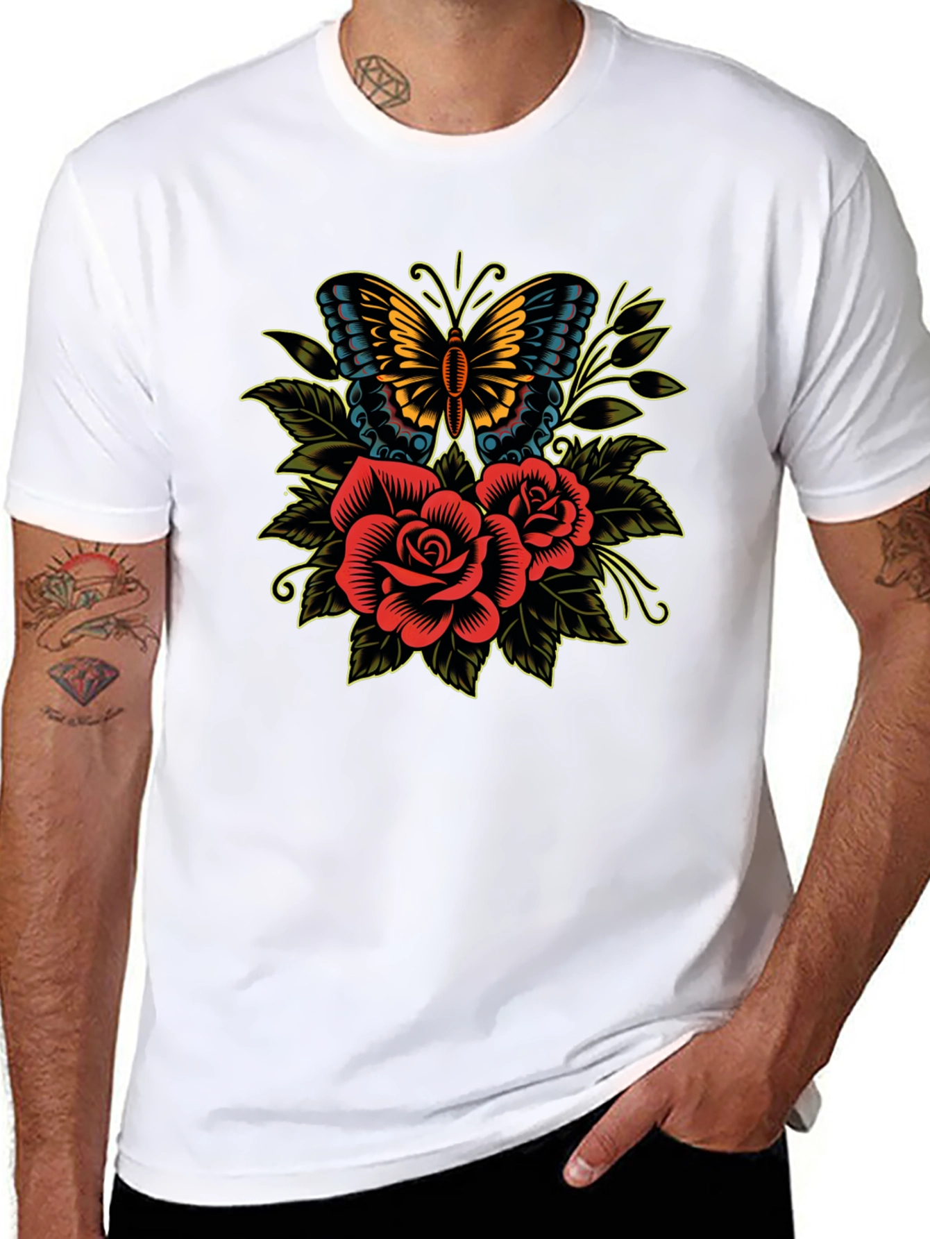 Butterfly & Roses Graphic T-Shirt