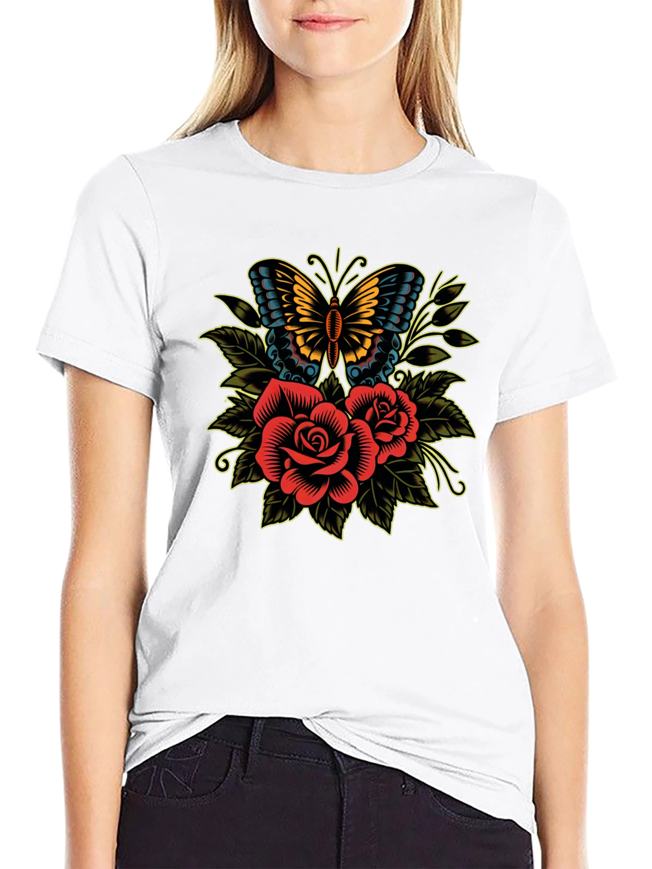 Butterfly & Roses Graphic T-Shirt