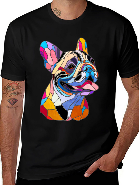 Colorful French Bulldog Graphic Tee - Black