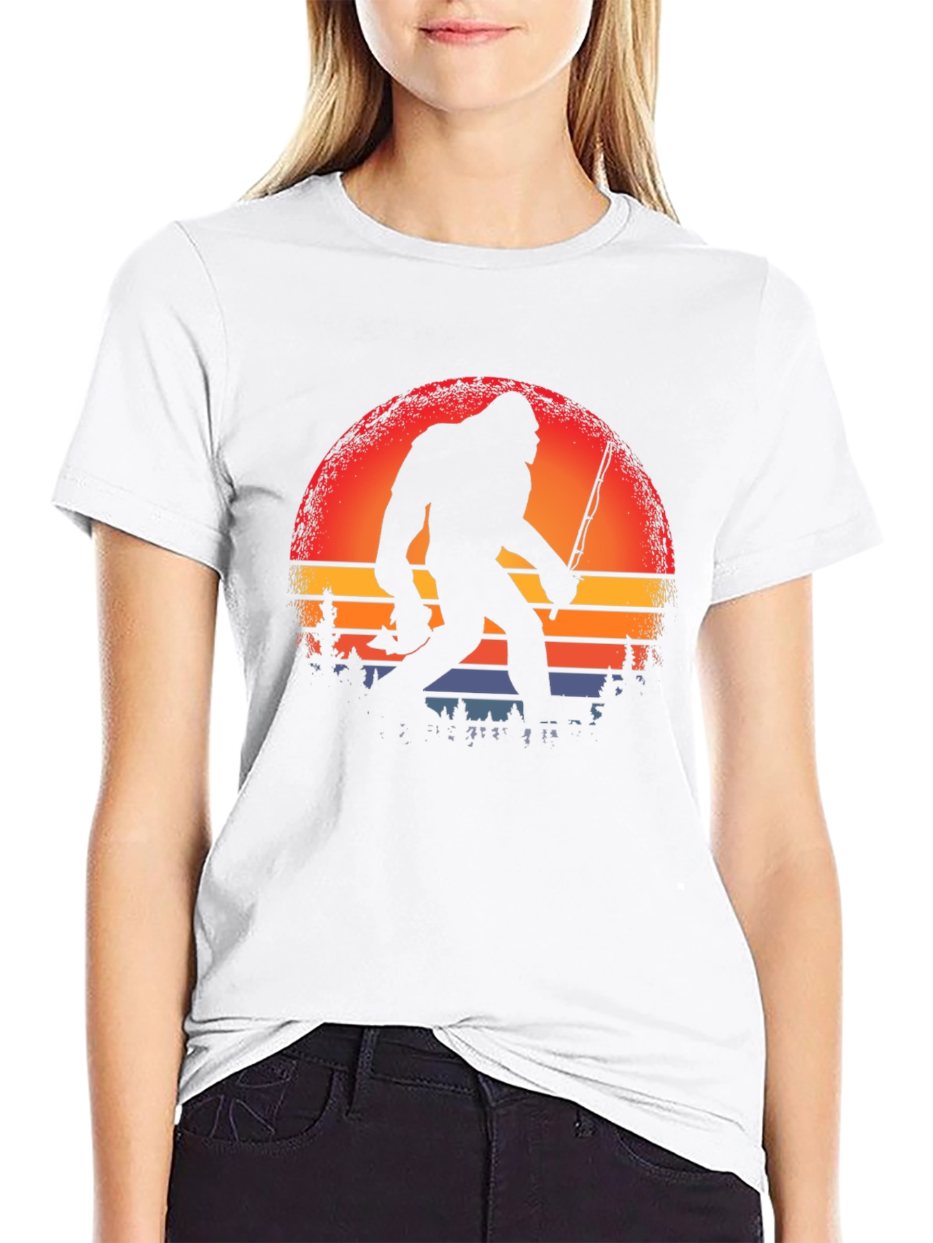 Bigfoot Fishing Sunset Graphic Tee