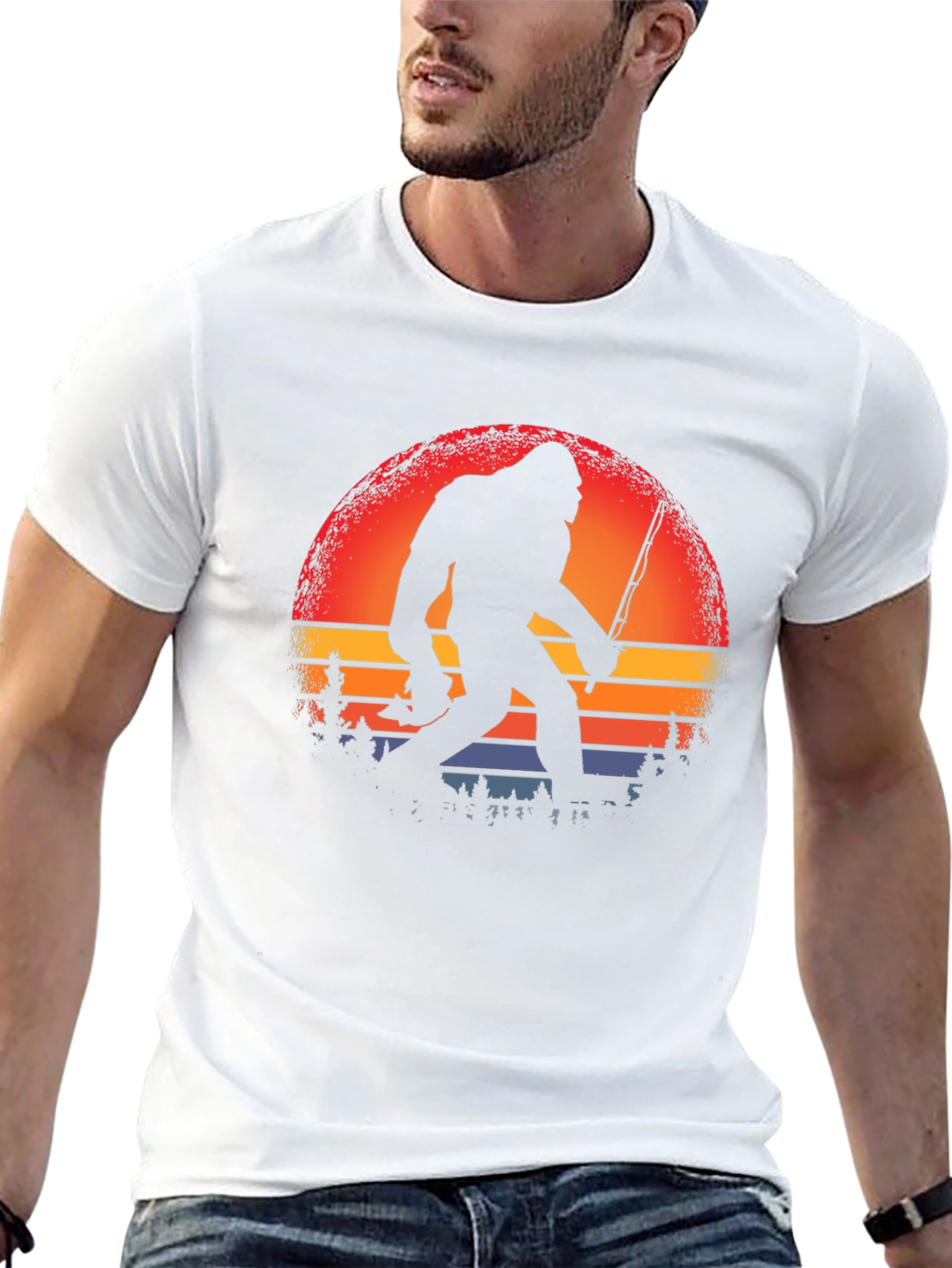 Bigfoot Fishing Sunset Graphic Tee