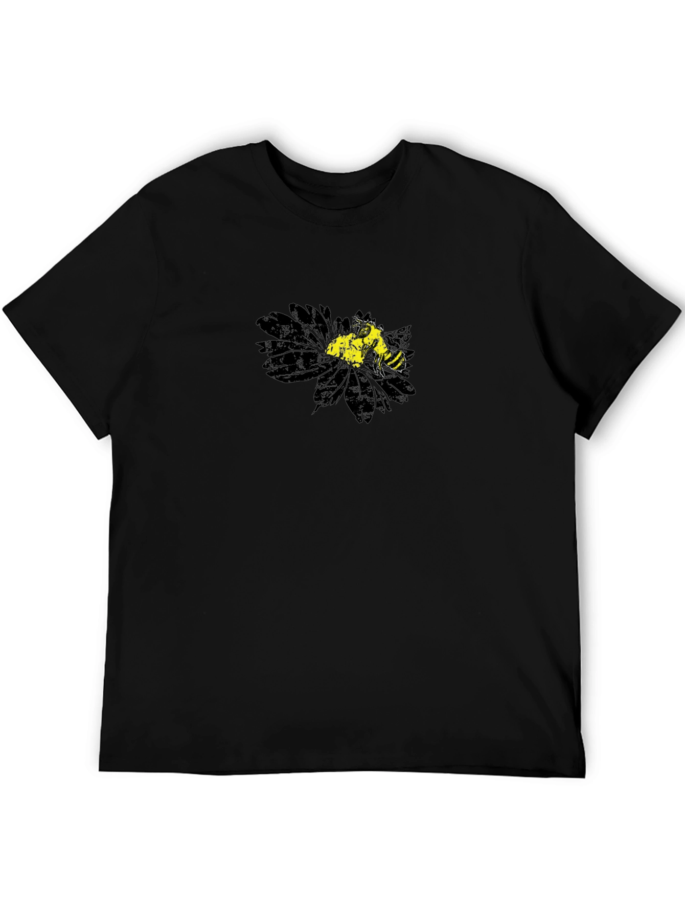Black T-Shirt with Floral Bee Graphic
