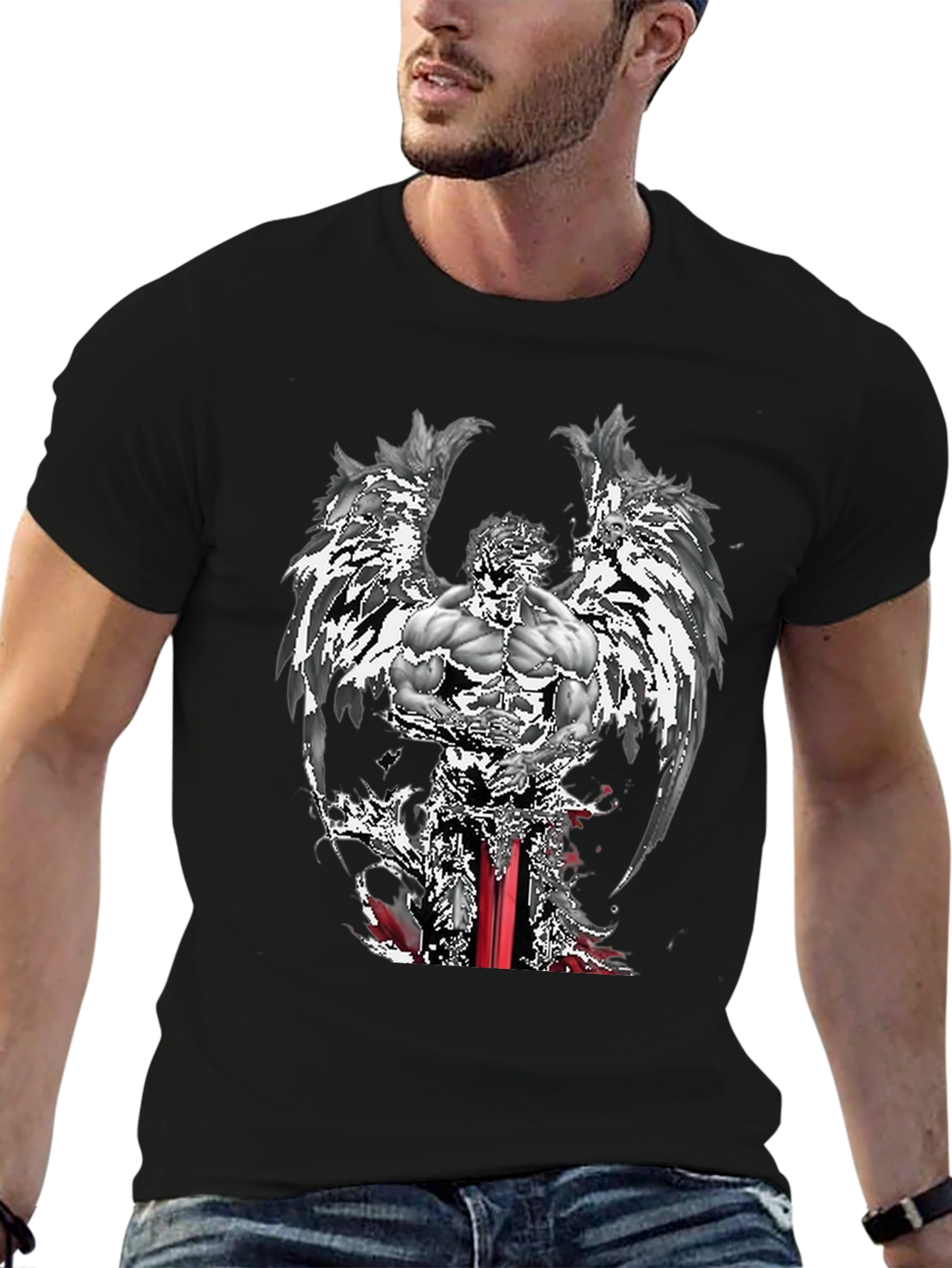 Angel Warrior Graphic Tee - Mens Black T-Shirt