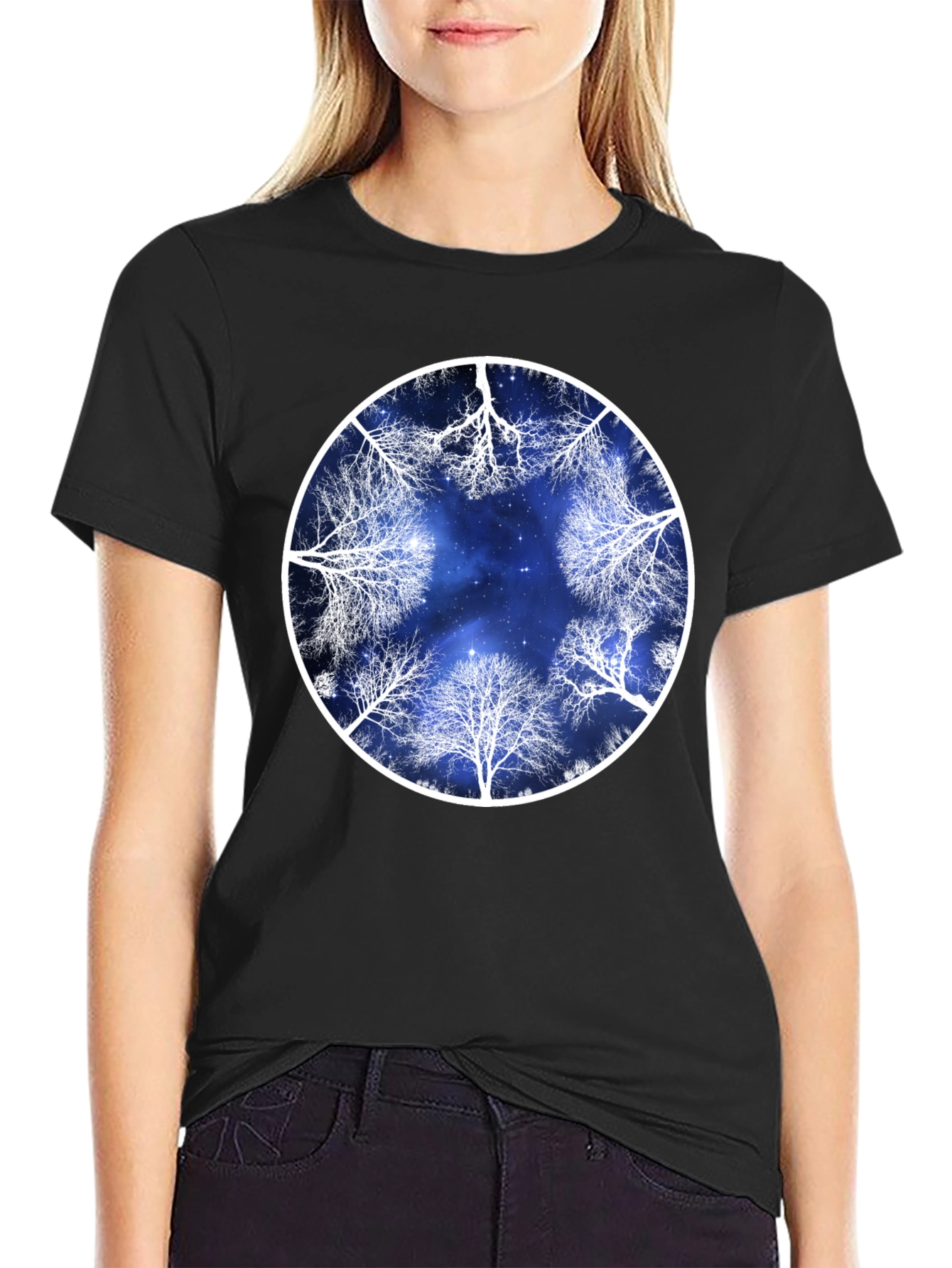 Celestial Tree Circle Graphic Tee - Black