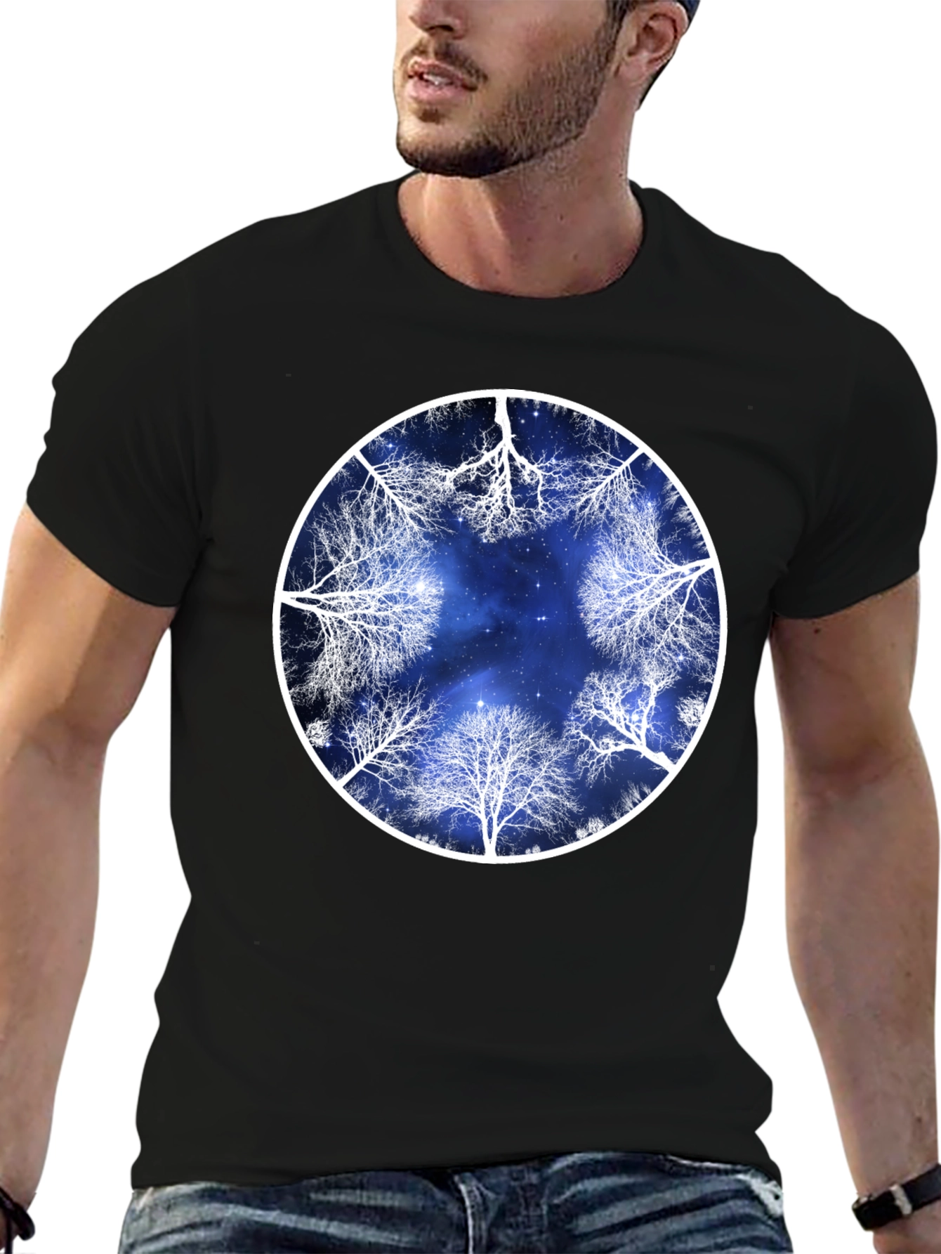 Celestial Tree Circle Graphic Tee - Black