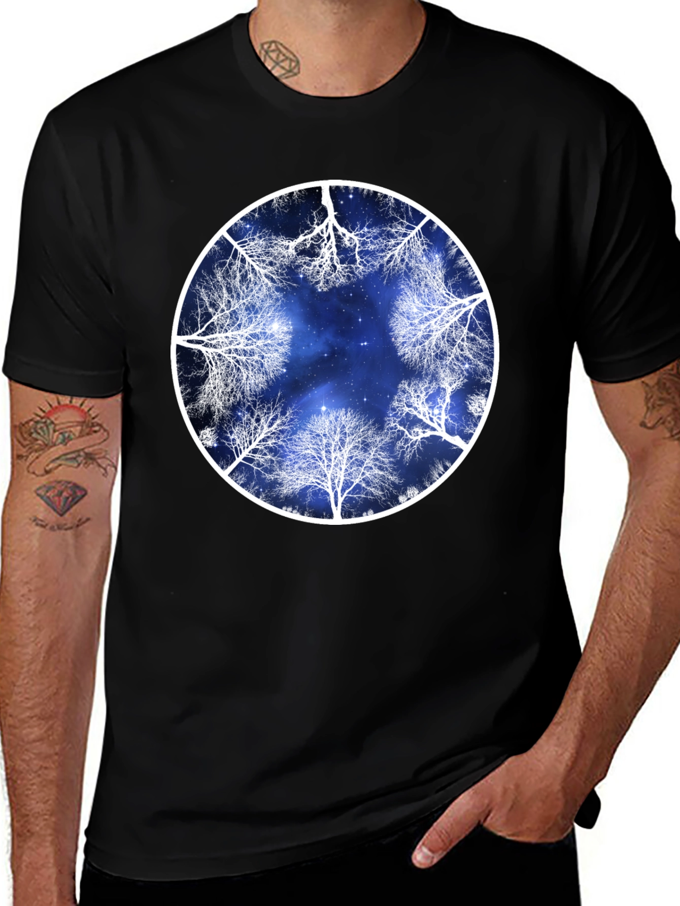 Celestial Tree Circle Graphic Tee - Black