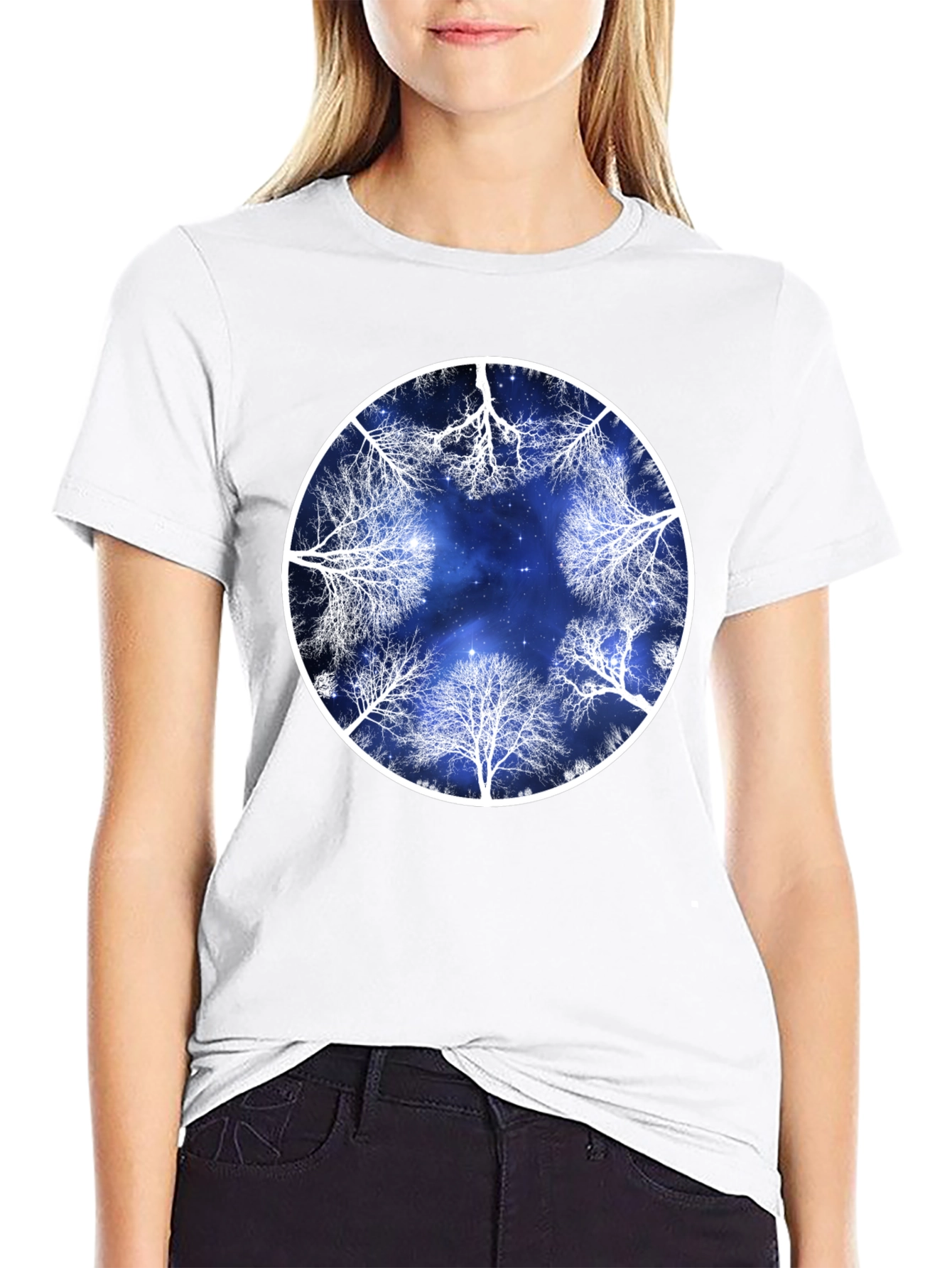 Celestial Tree Circle Graphic Tee - Black