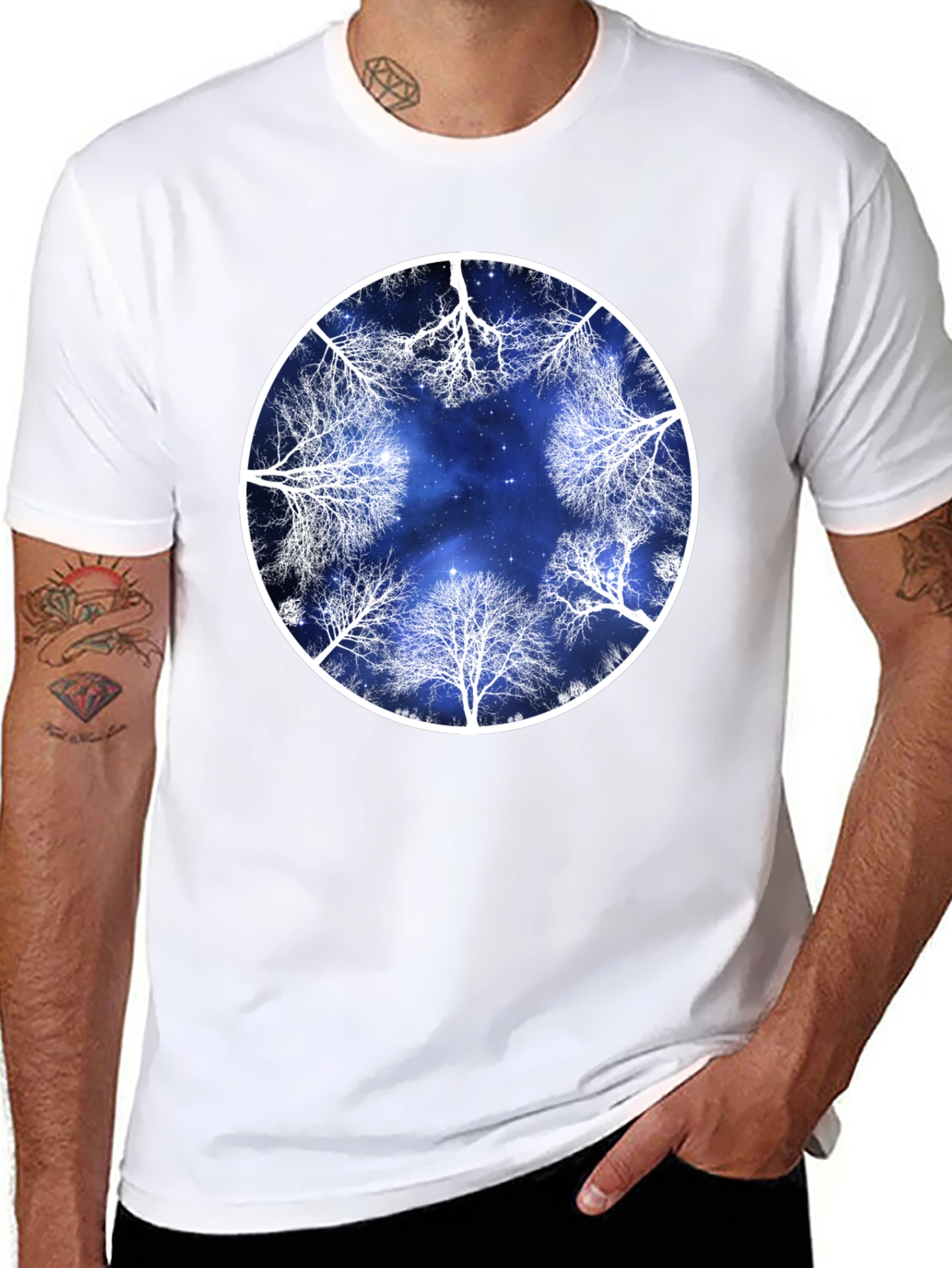 Celestial Tree Circle Graphic Tee - Black