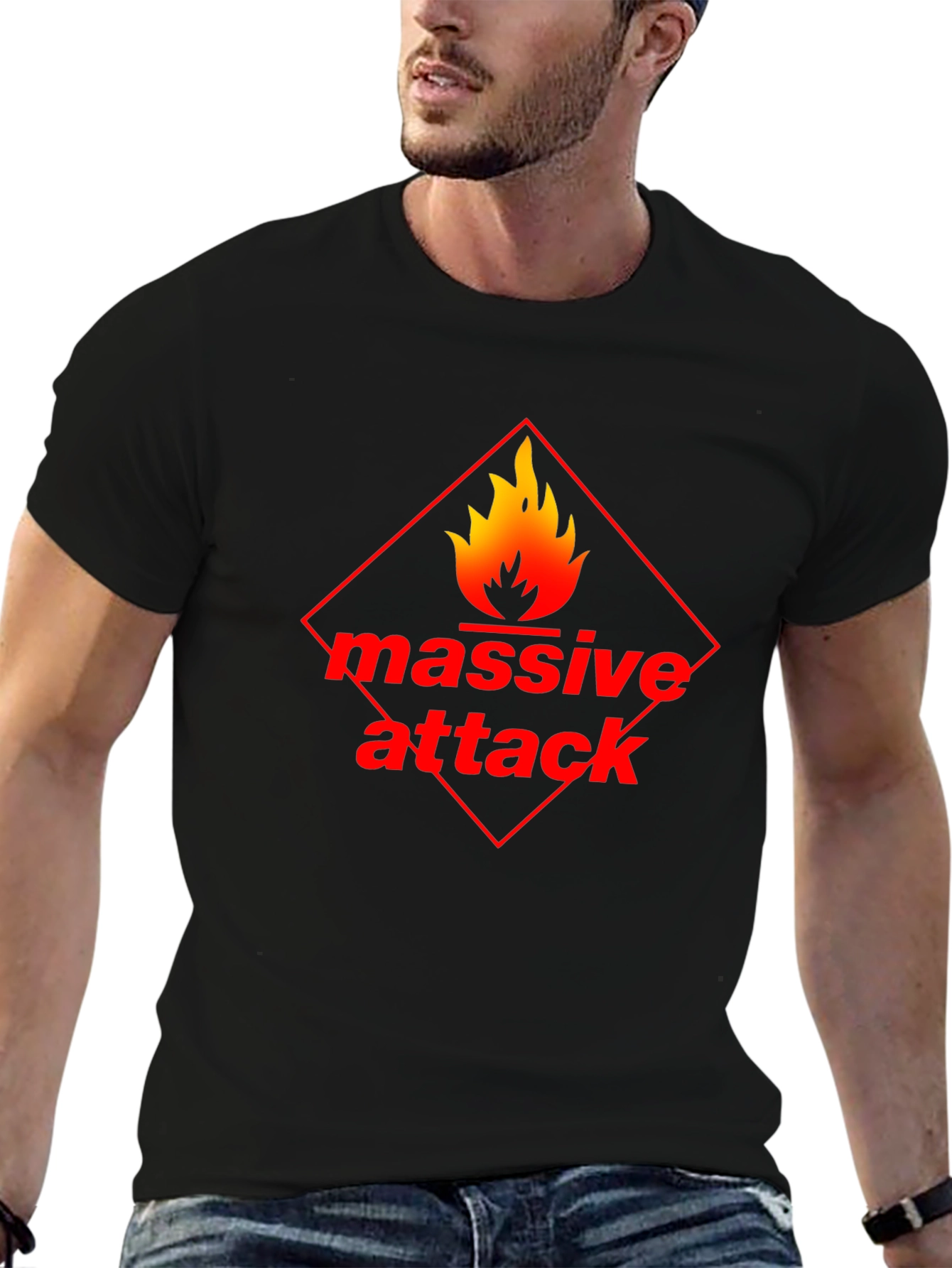 Massive Attack Flame Graphic Black T-Shirt
