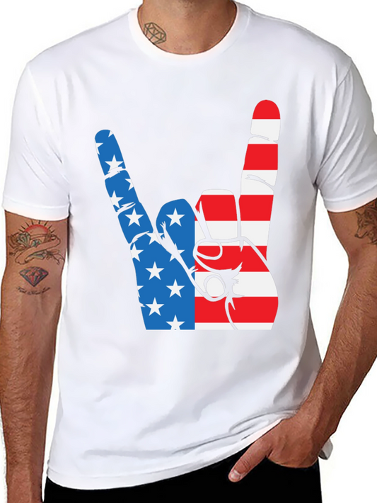 Patriotic Rock On Graphic Tee - USA Hand Sign