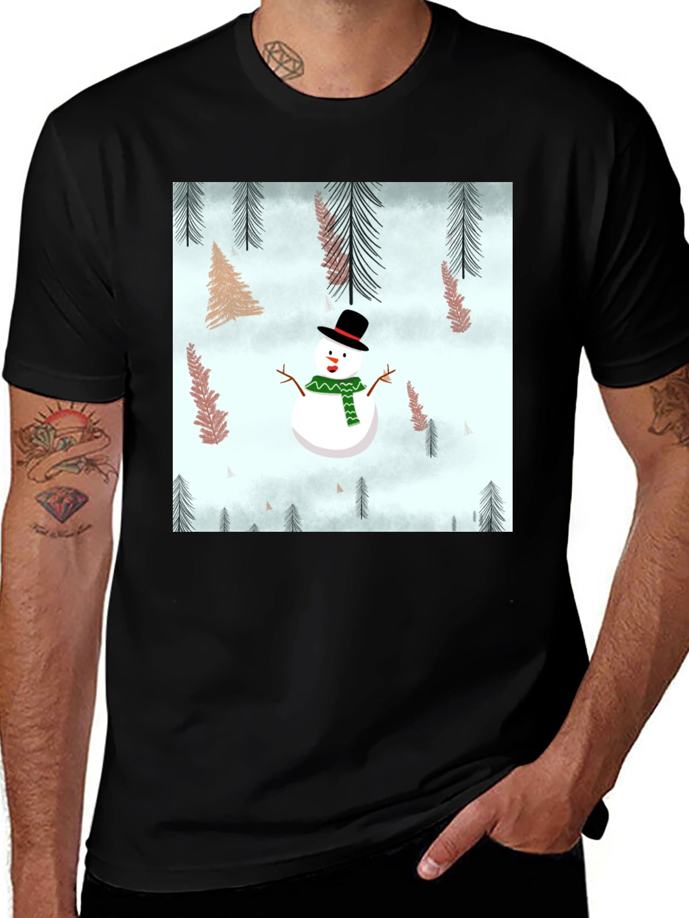 Snowman Forest Graphic Tee - Festive Holiday Shirt