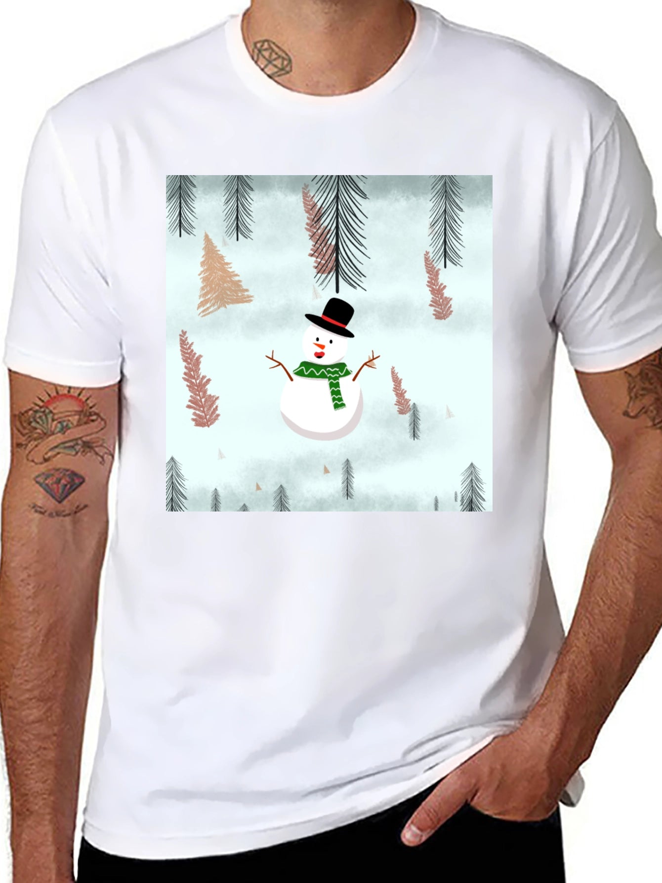 Snowman Forest Graphic Tee - Festive Holiday Shirt