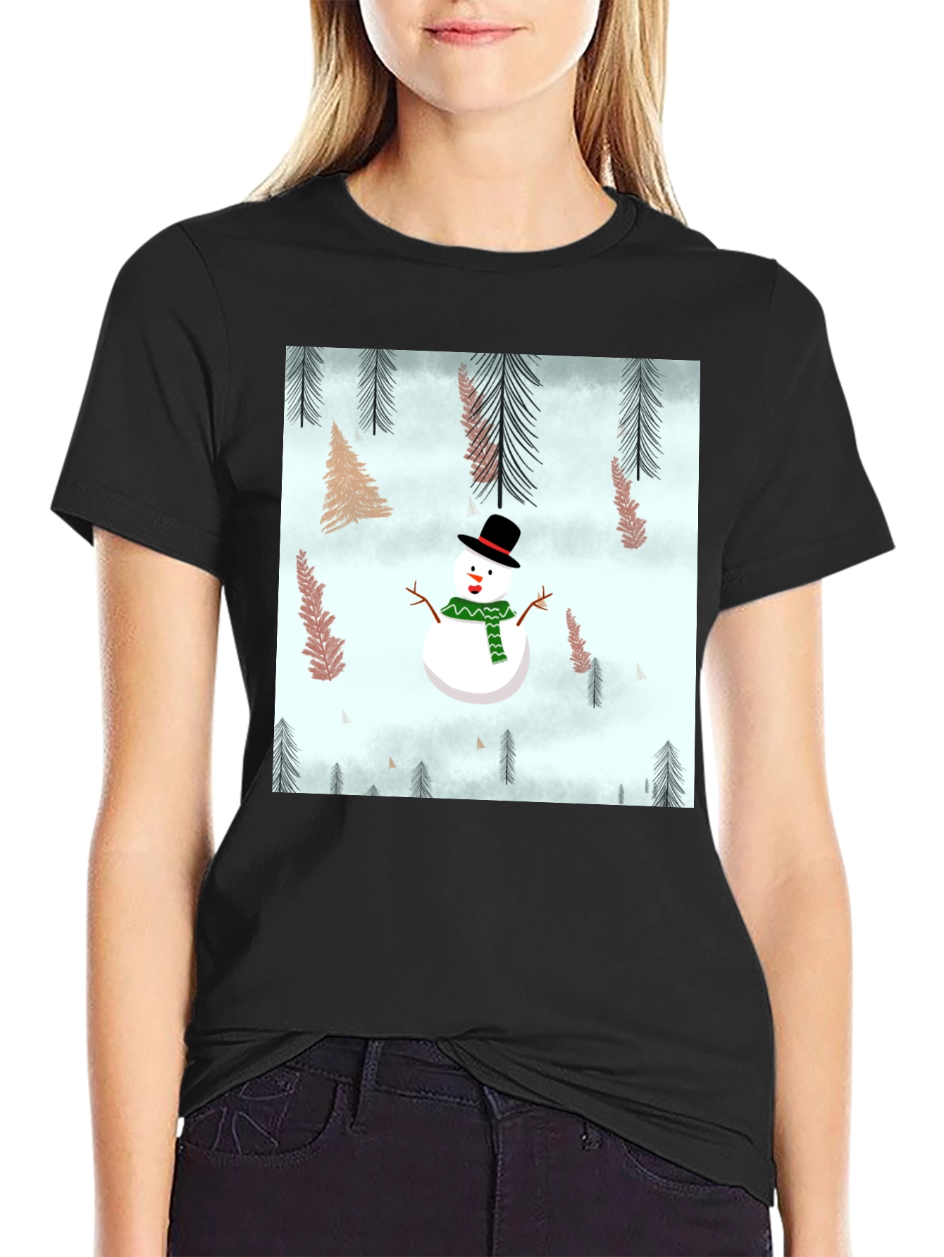 Snowman Forest Graphic Tee - Festive Holiday Shirt
