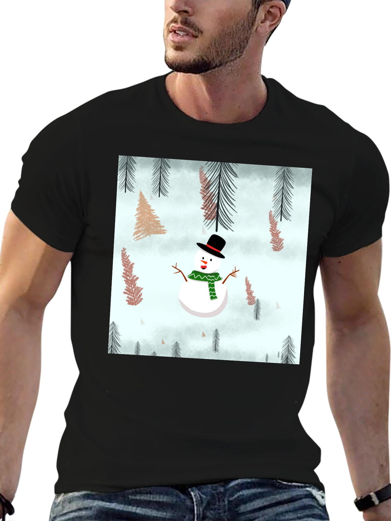 Snowman Forest Graphic Tee - Festive Holiday Shirt