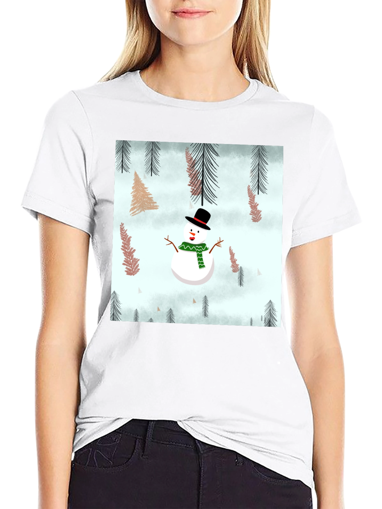 Snowman Forest Graphic Tee - Festive Holiday Shirt