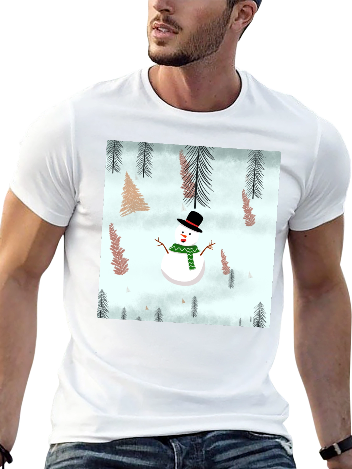 Snowman Forest Graphic Tee - Festive Holiday Shirt