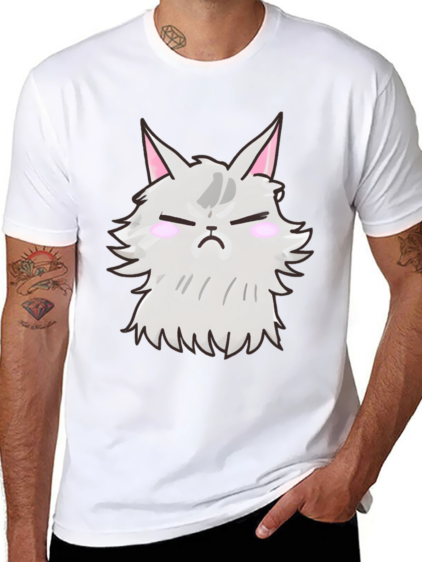 Grumpy Cat T-Shirt - Black Cartoon Feline Design