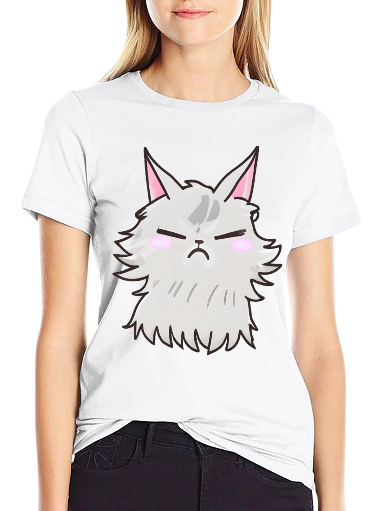 Grumpy Cat T-Shirt - Black Cartoon Feline Design