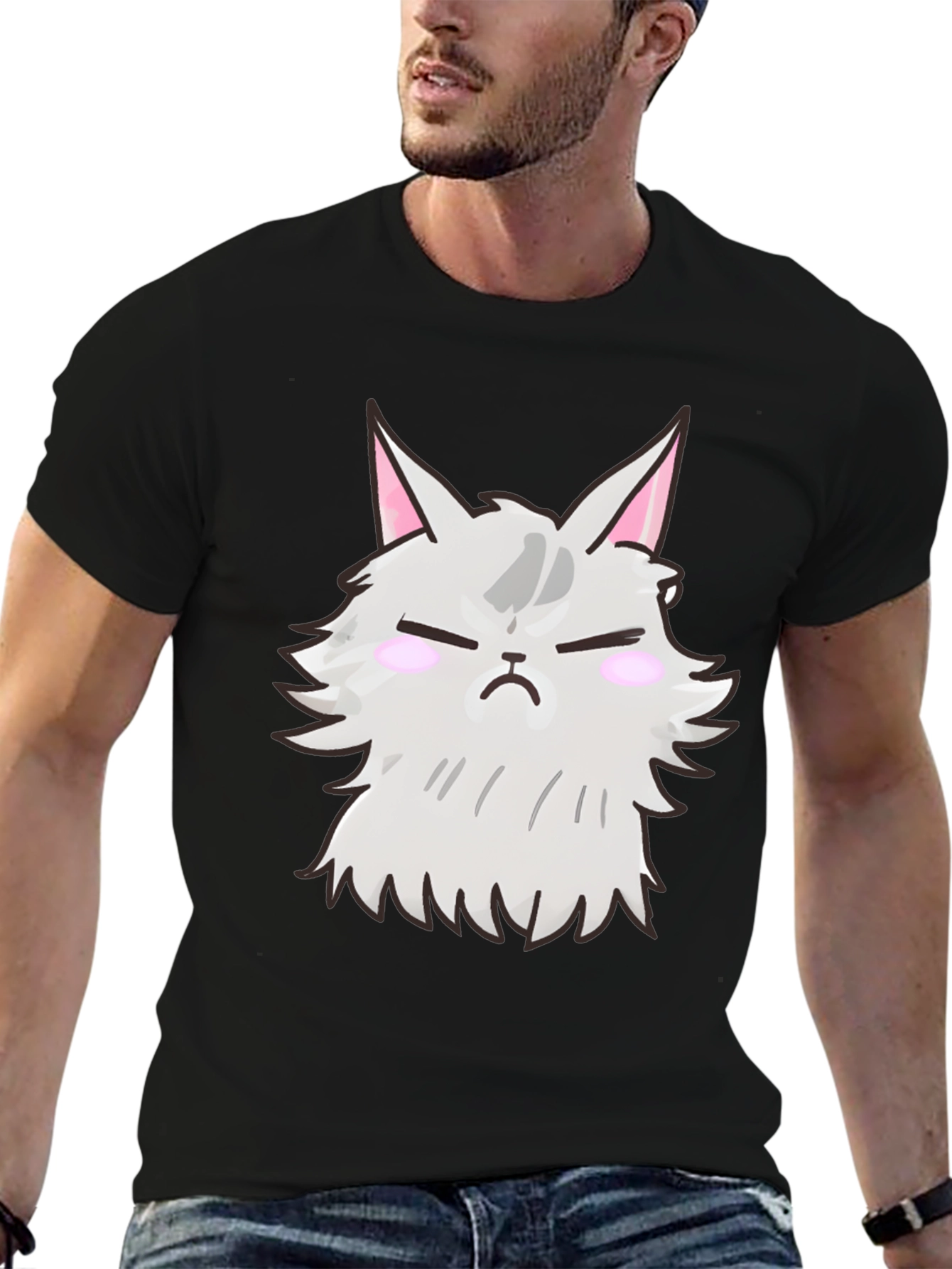 Grumpy Cat T-Shirt - Black Cartoon Feline Design