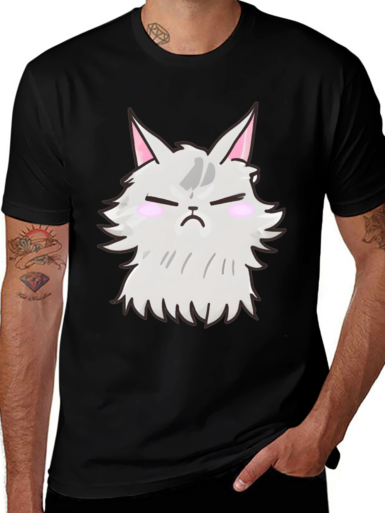 Grumpy Cat T-Shirt - Black Cartoon Feline Design