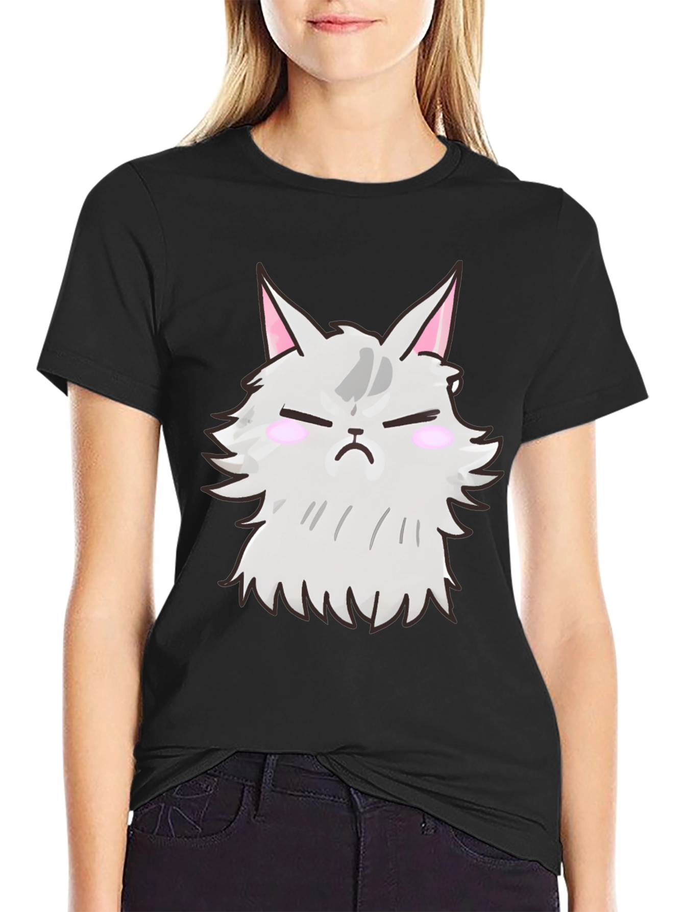 Grumpy Cat T-Shirt - Black Cartoon Feline Design