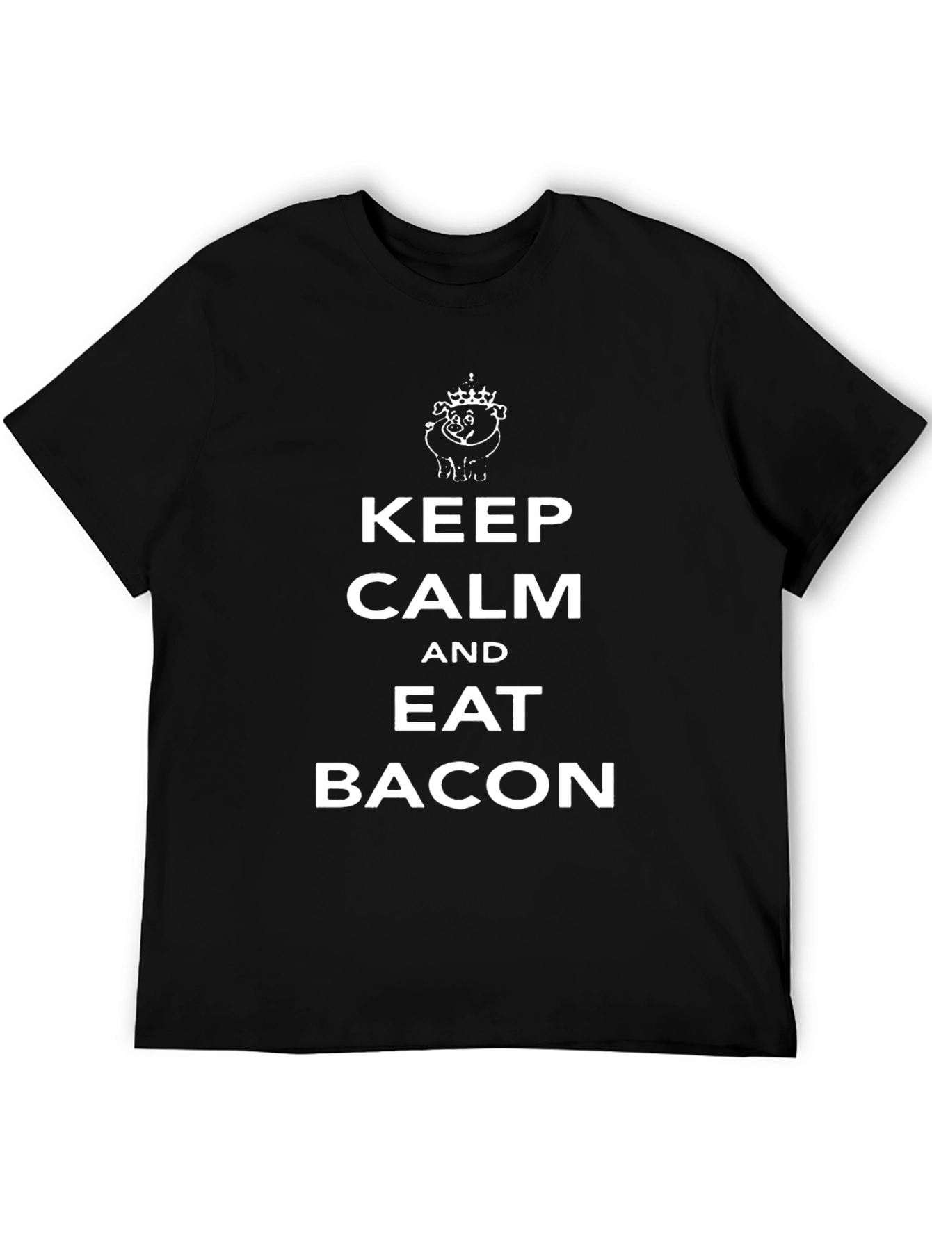Keep Calm and Eat Bacon Mens Black T-Shirt