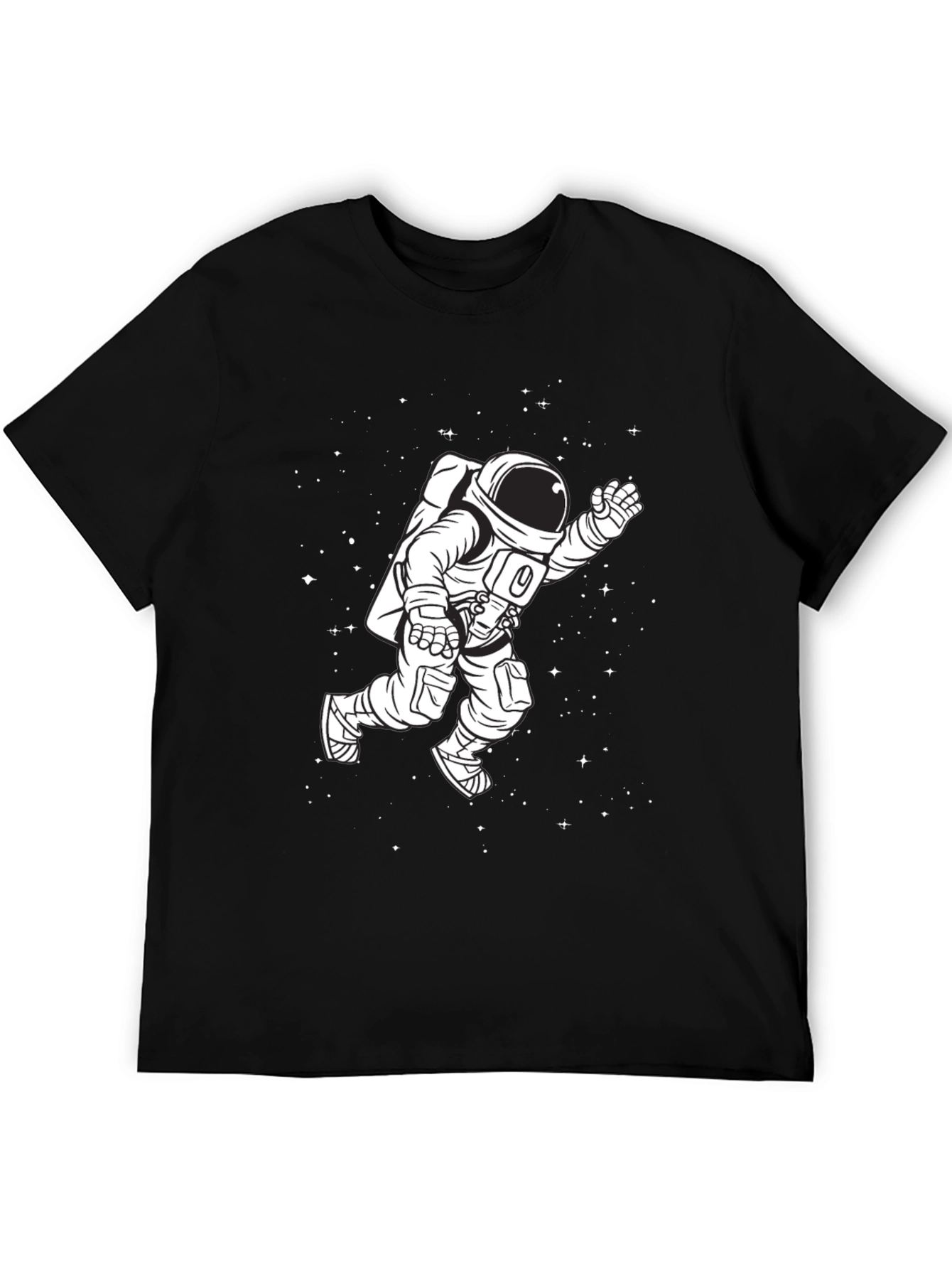 Astronaut in Space Graphic Tee - Black Cotton T-Shirt
