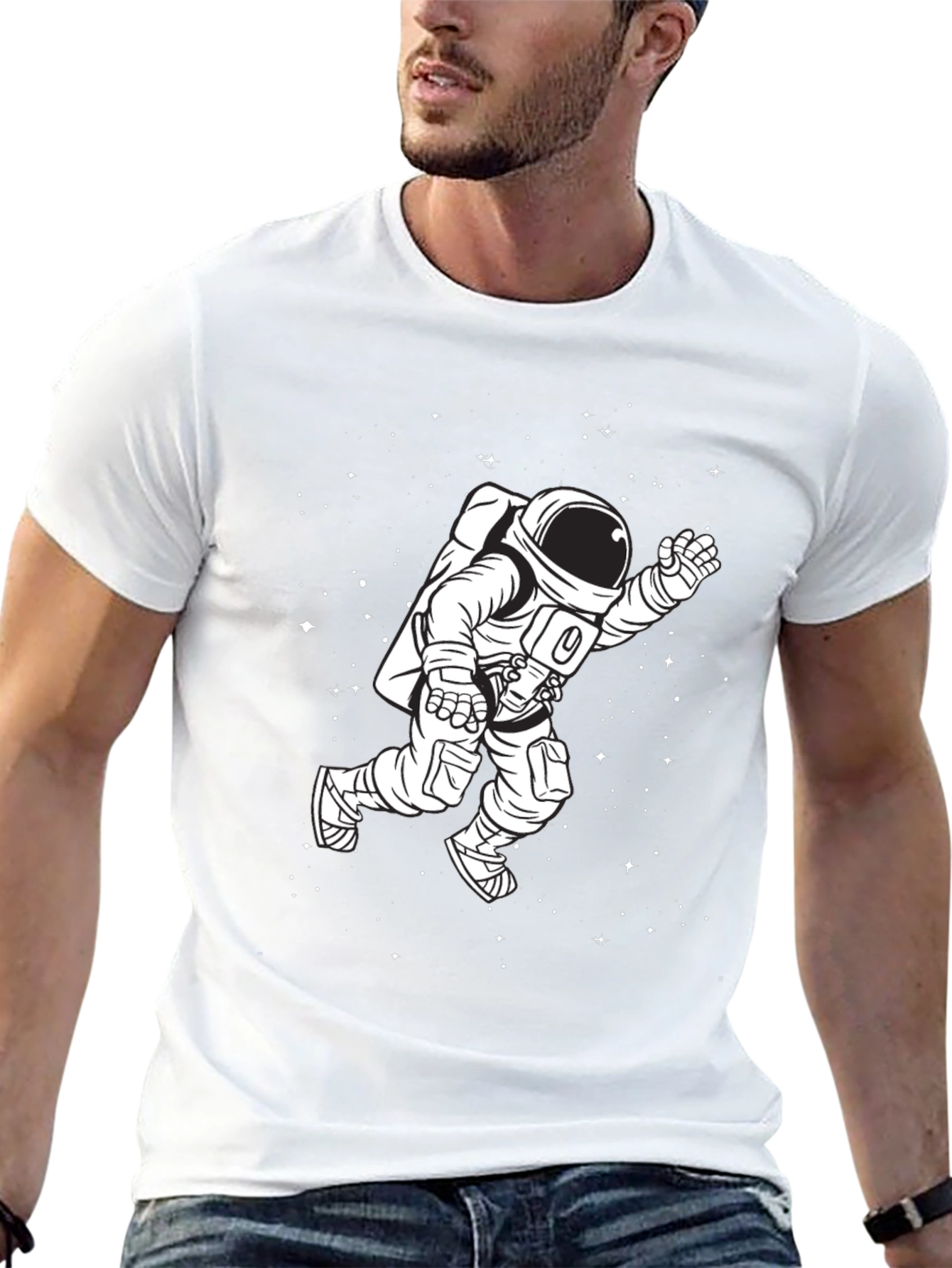 Astronaut in Space Graphic Tee - Black Cotton T-Shirt