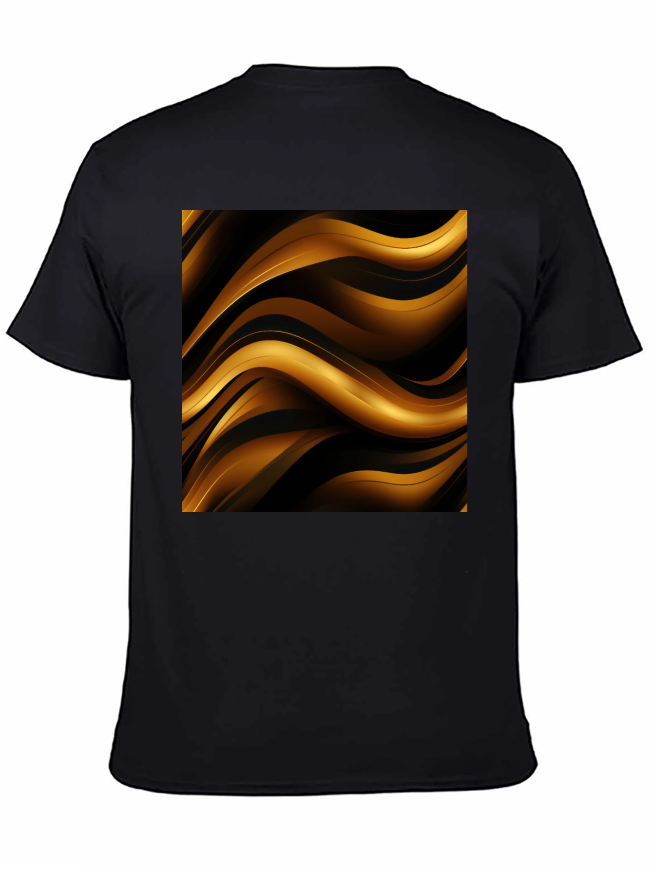 Stylish Black T-Shirt with Abstract Gold Wave Design