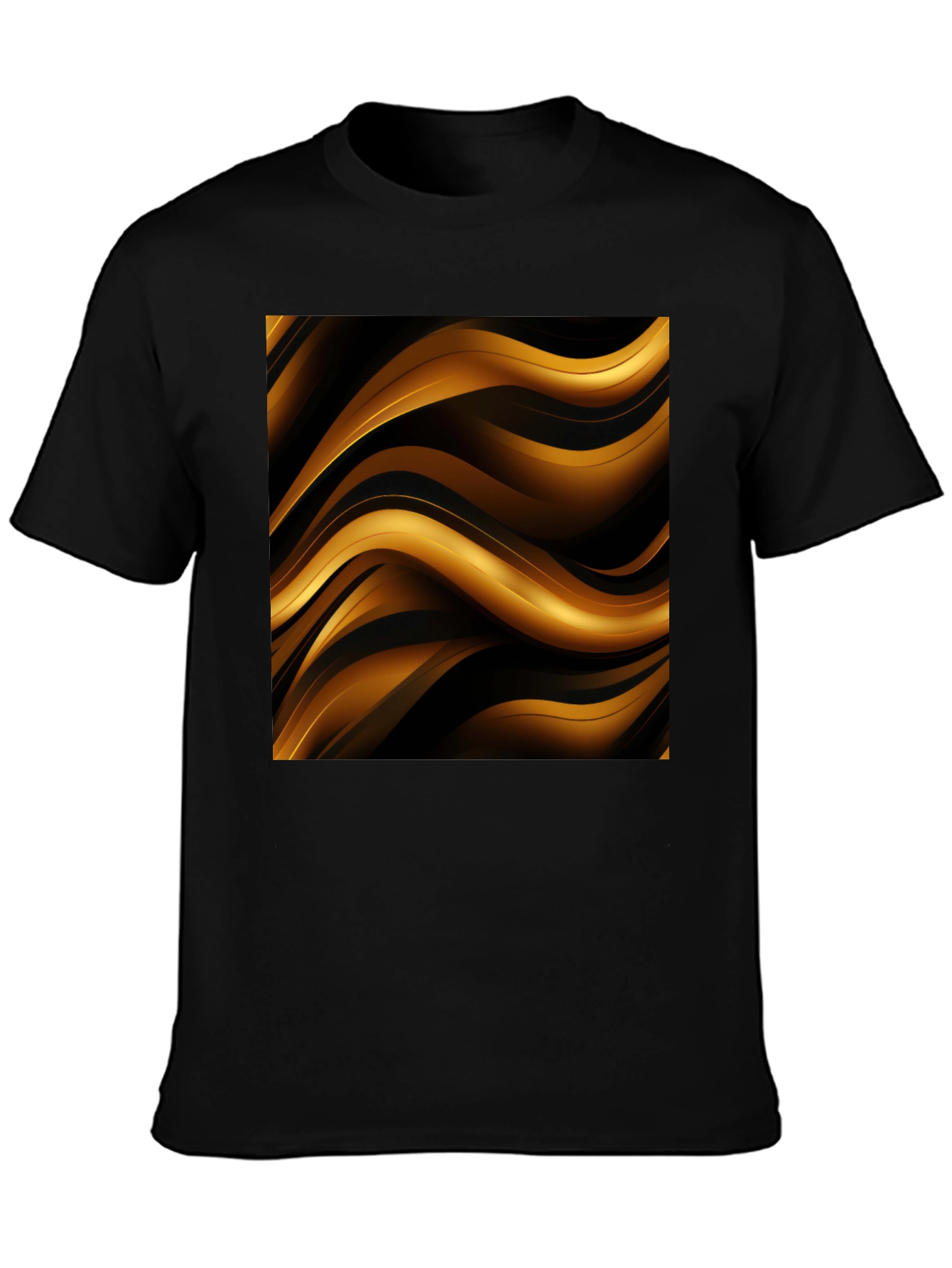 Stylish Black T-Shirt with Abstract Gold Wave Design