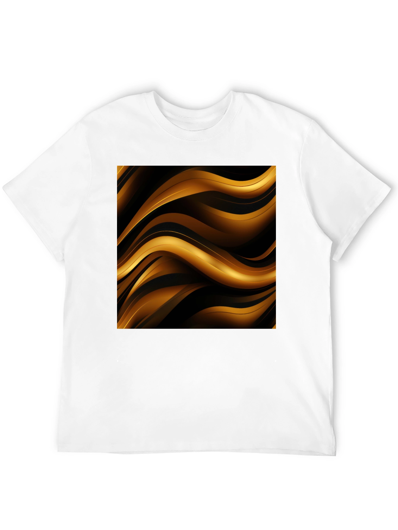 Stylish Black T-Shirt with Abstract Gold Wave Design
