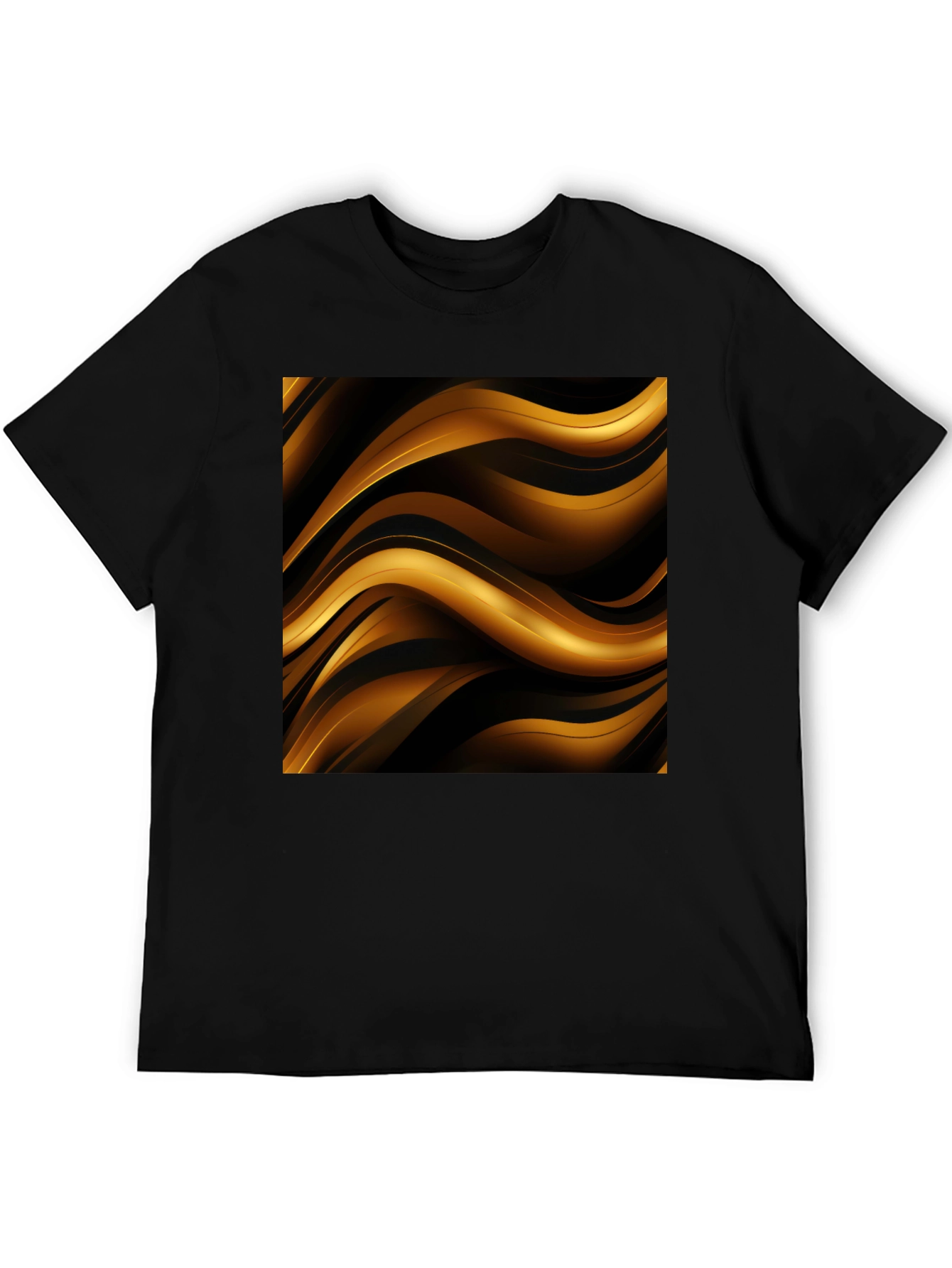 Stylish Black T-Shirt with Abstract Gold Wave Design