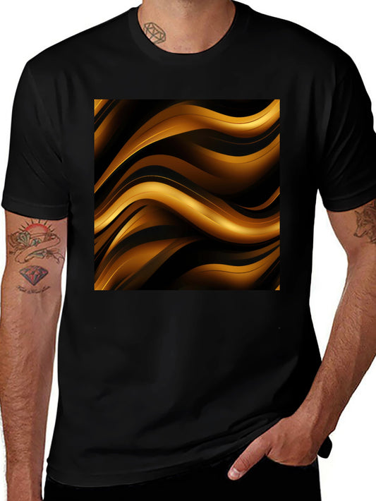 Stylish Black T-Shirt with Abstract Gold Wave Design