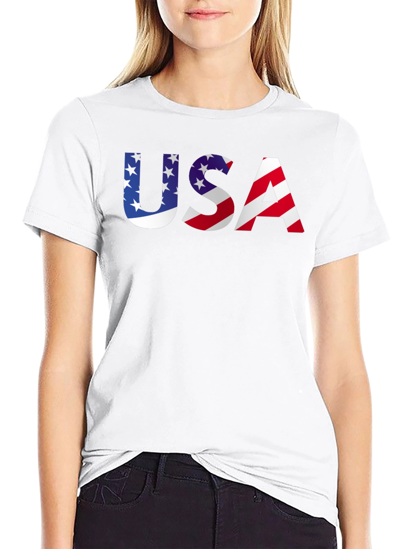 USA Flag Graphic Print T-Shirt Patriotic Tee