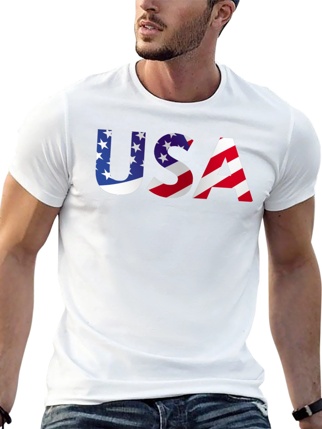USA Flag Graphic Print T-Shirt Patriotic Tee
