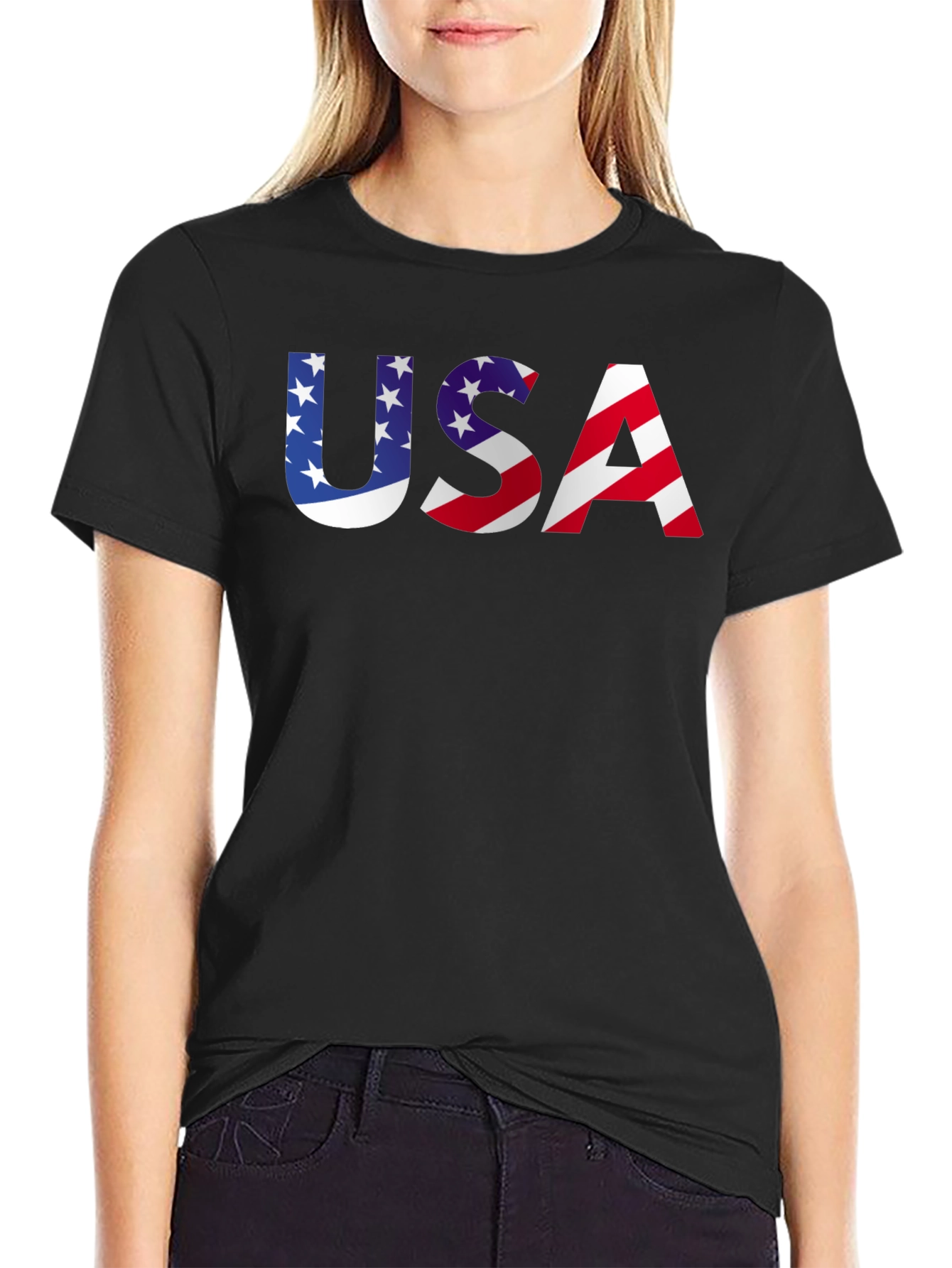 USA Flag Graphic Print T-Shirt Patriotic Tee