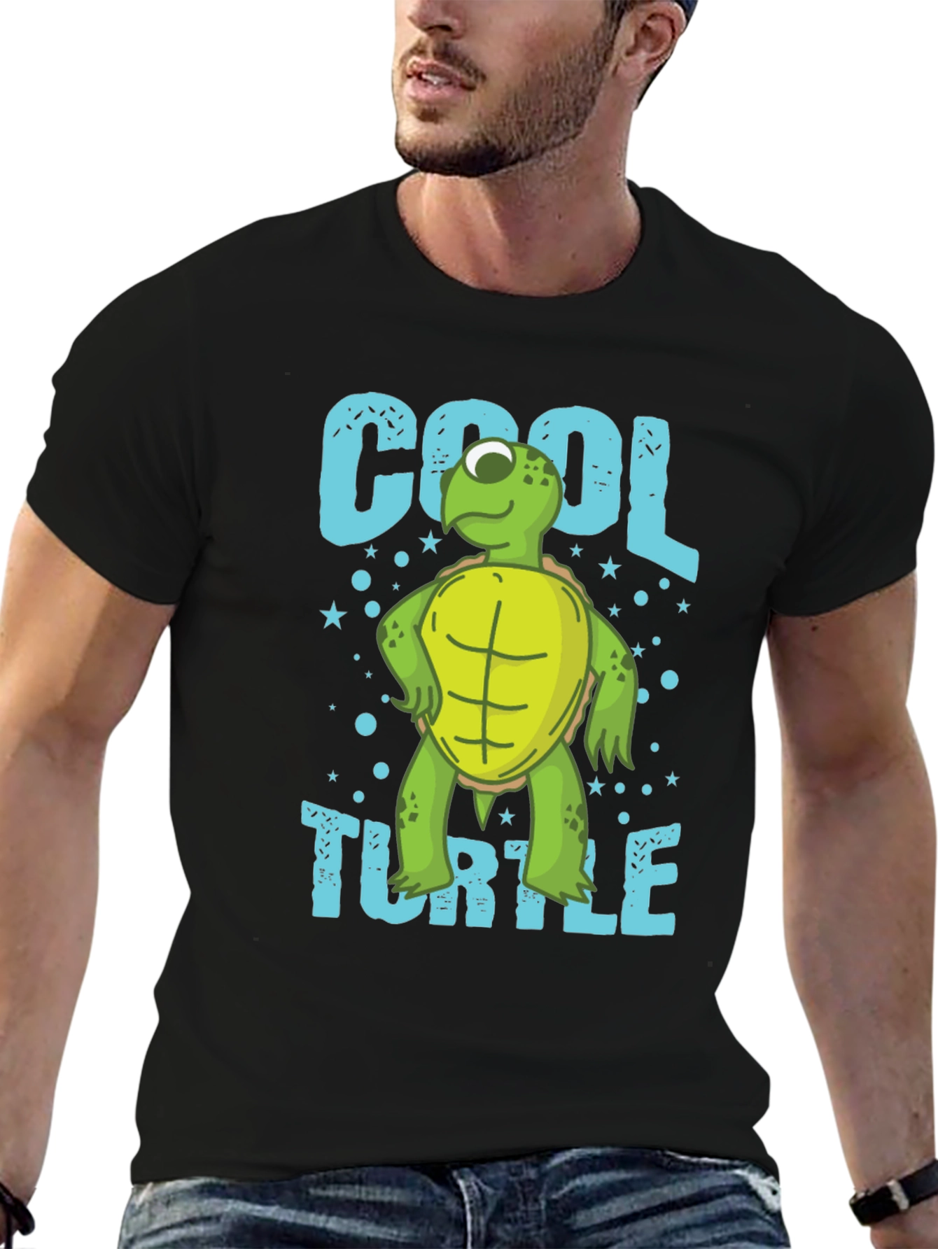 Cool Turtle Graphic T-Shirt Mens Crew Neck