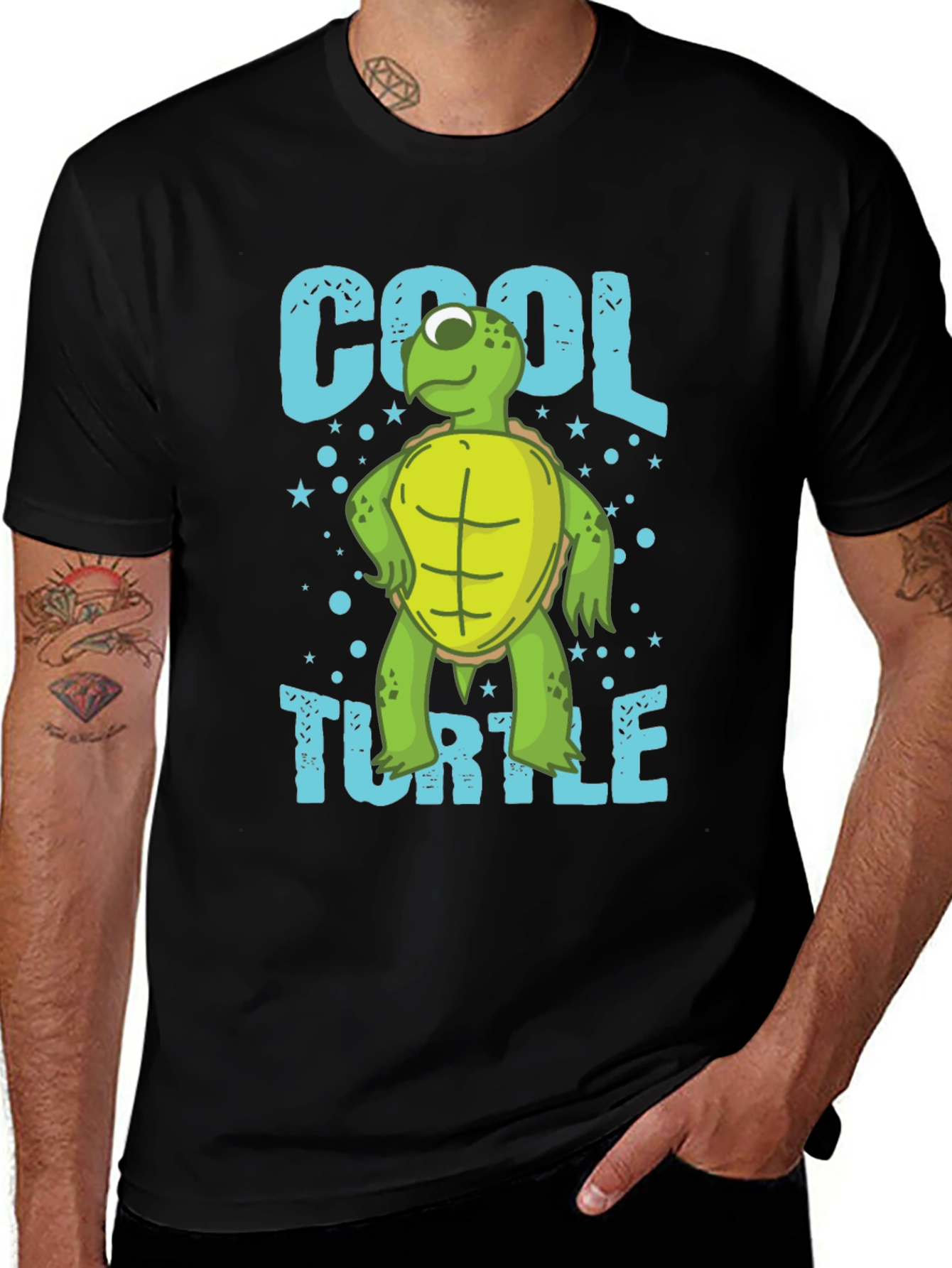 Cool Turtle Graphic T-Shirt Mens Crew Neck