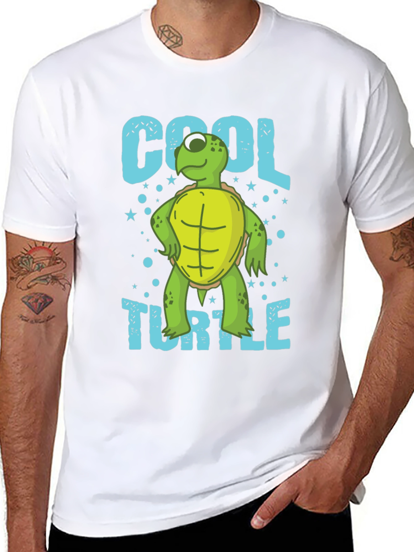 Cool Turtle Graphic T-Shirt Mens Crew Neck