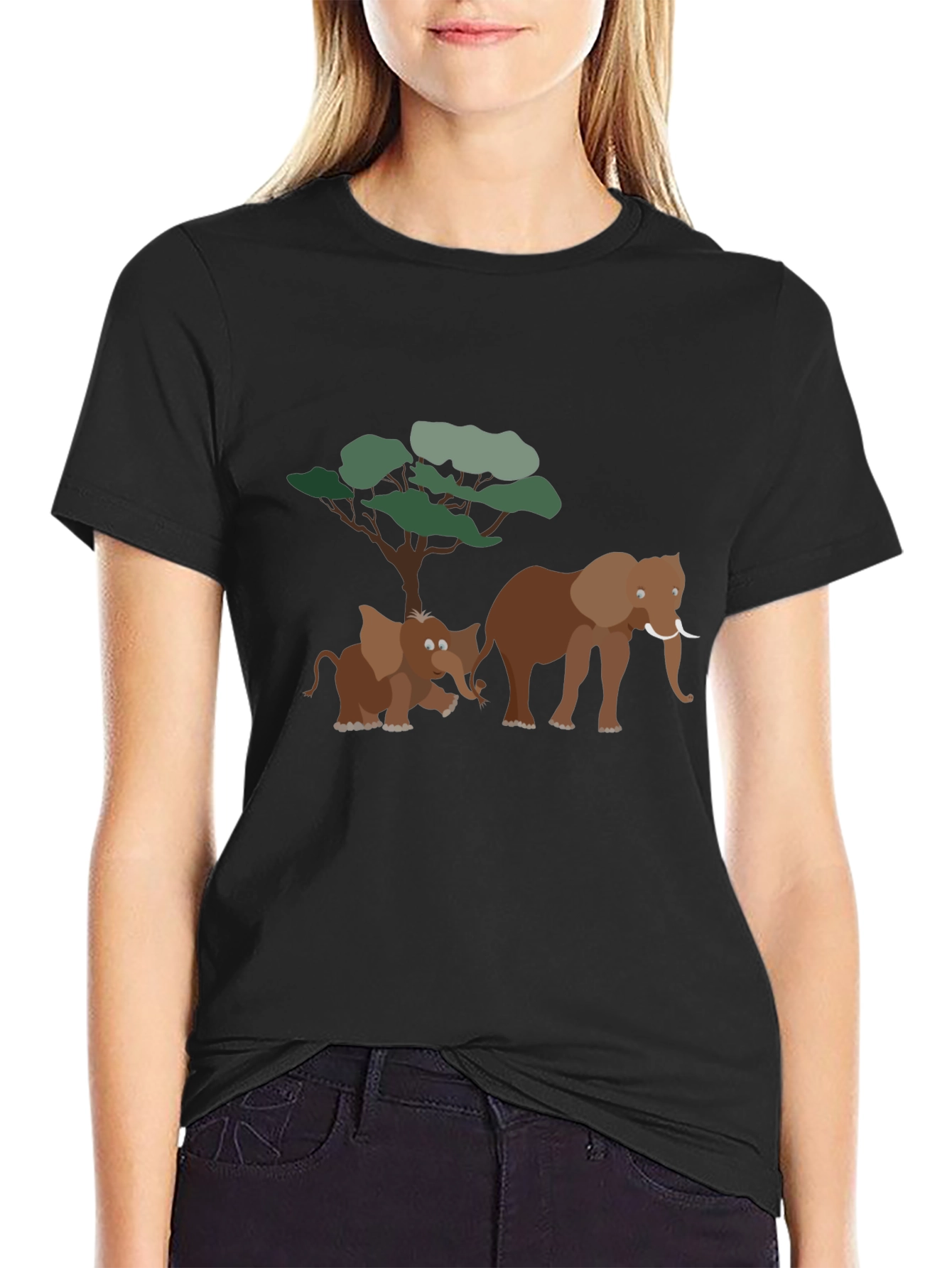Elephant Family Graphic Tee - Soft Black Cotton T-Shirt