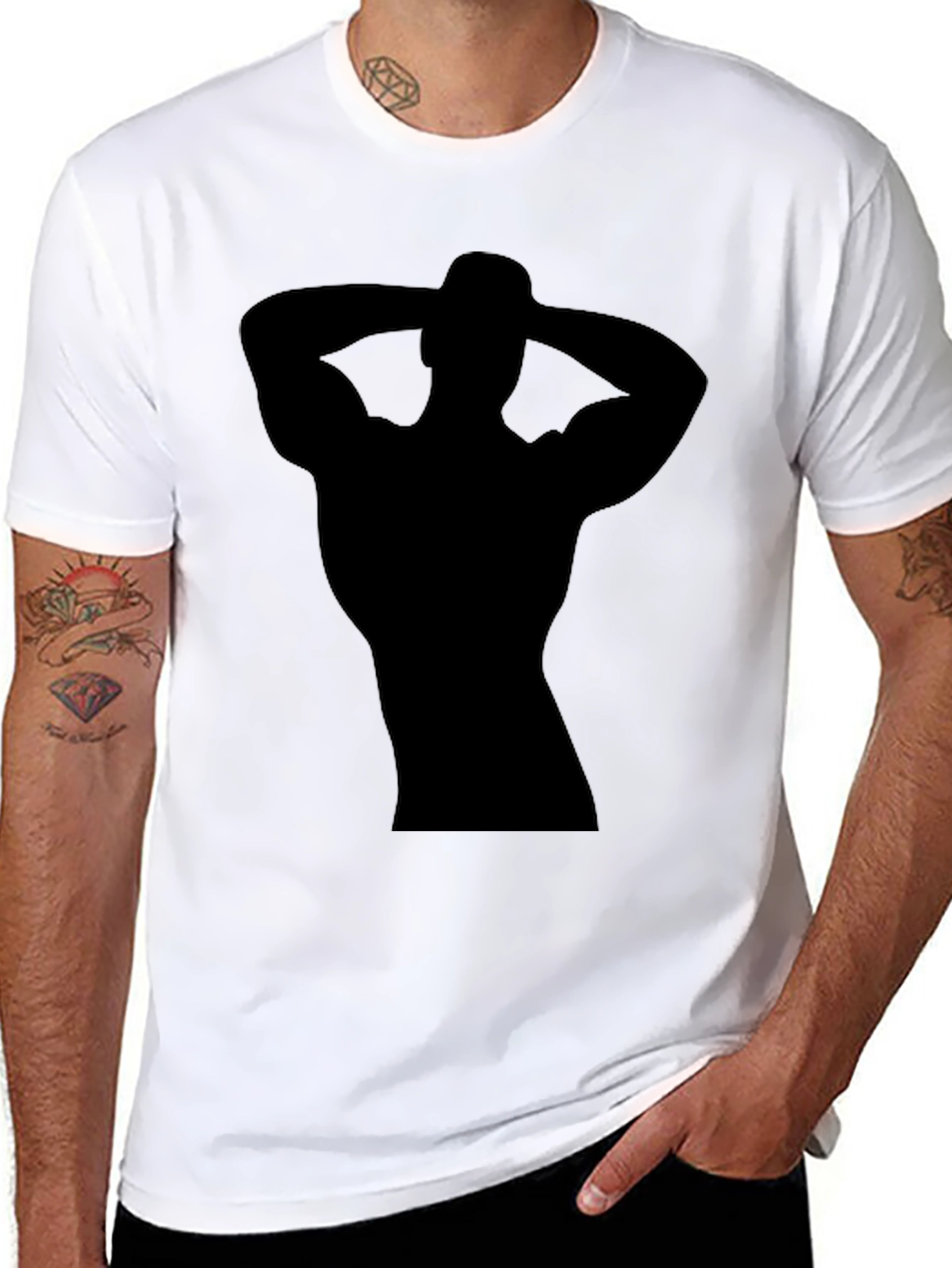 Mens Black T-Shirt with Muscled Silhouette Graphic