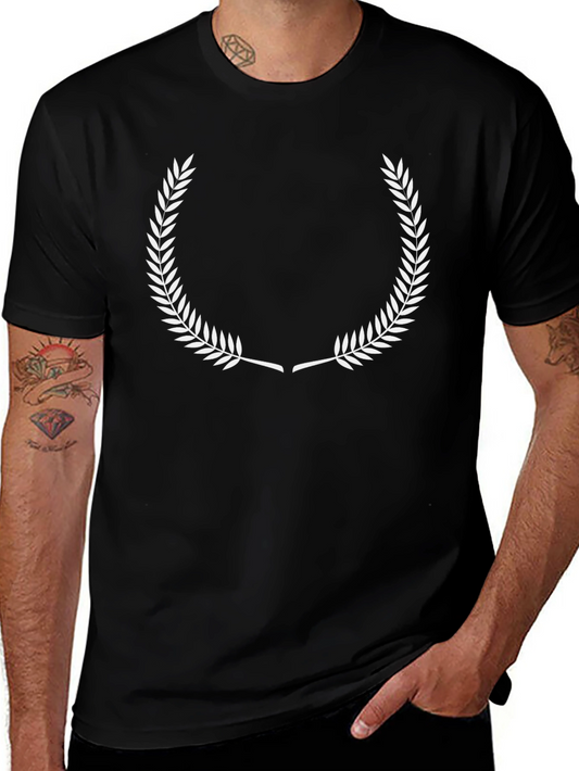 Mens Black T-Shirt with White Wreath Design