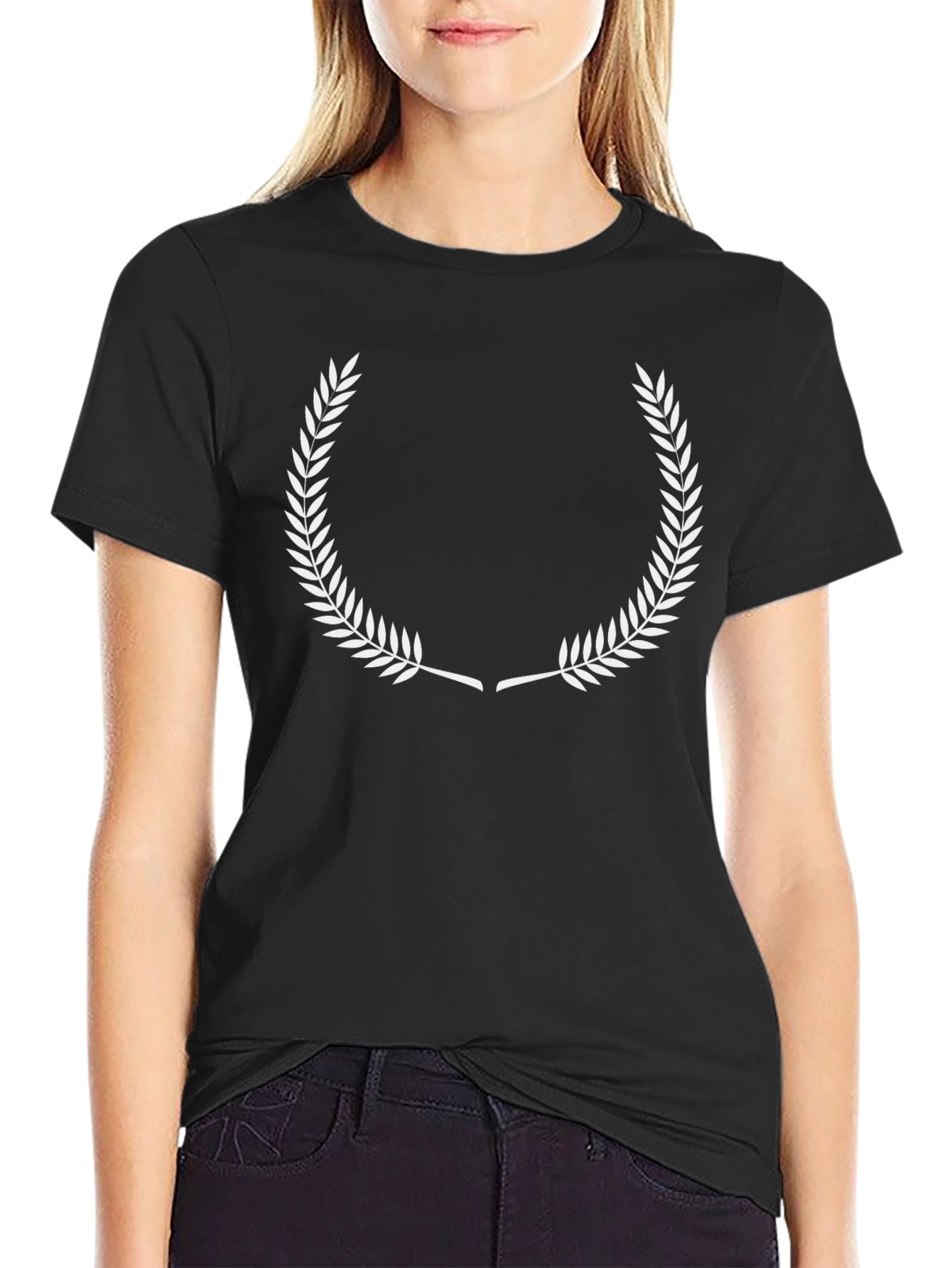 Mens Black T-Shirt with White Wreath Design