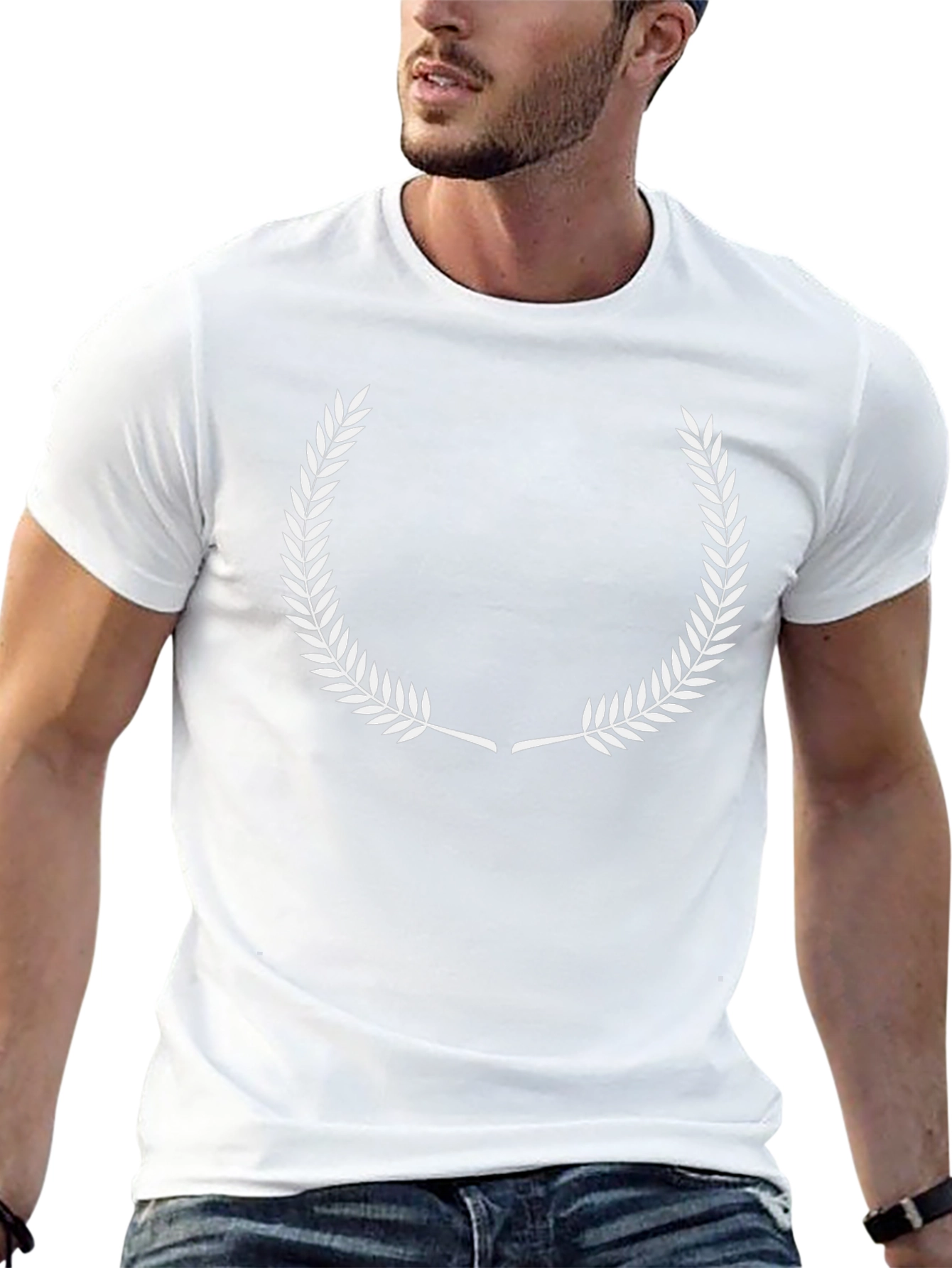 Mens Black T-Shirt with White Wreath Design