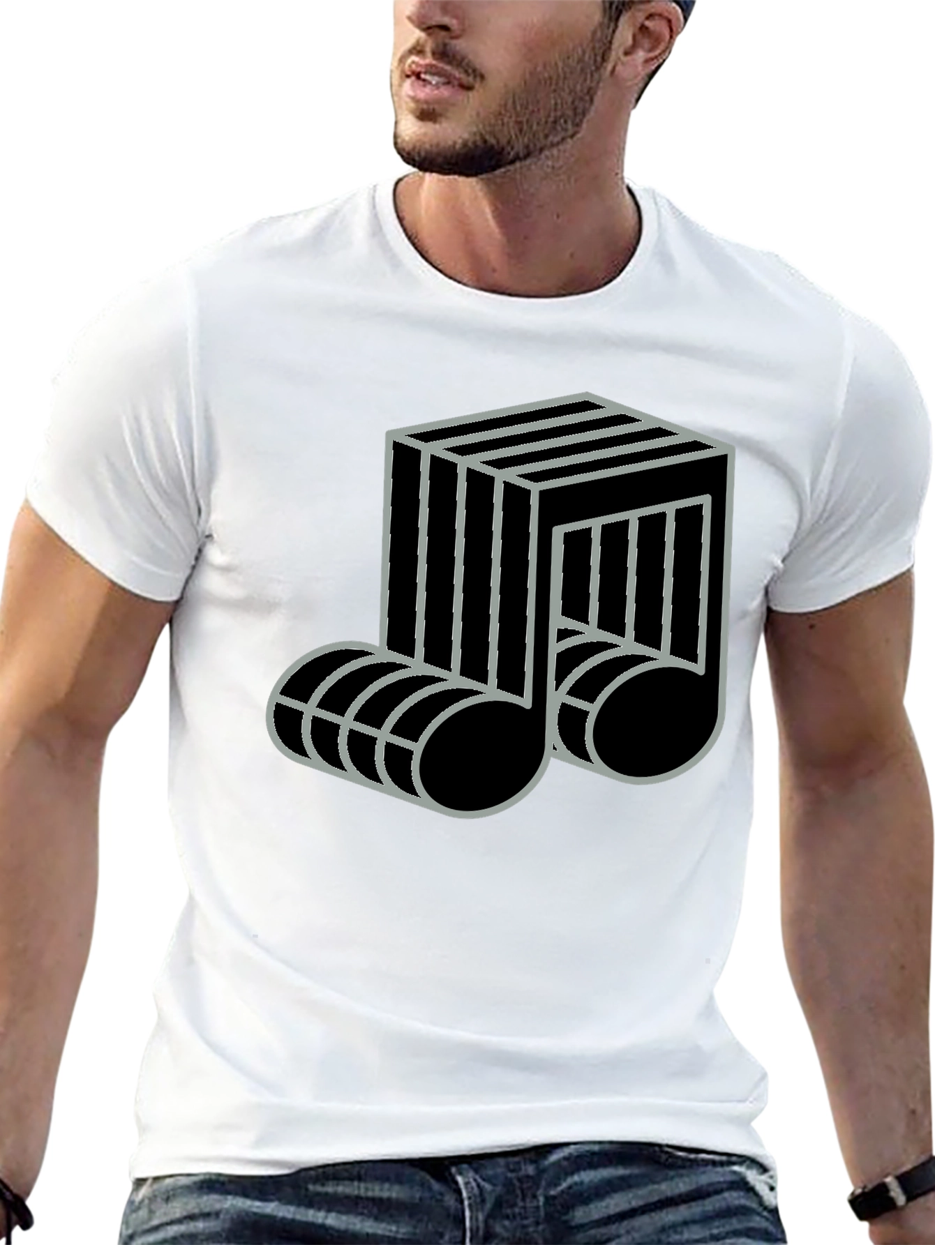 Geometric Music Note Graphic Tee - Modern Design