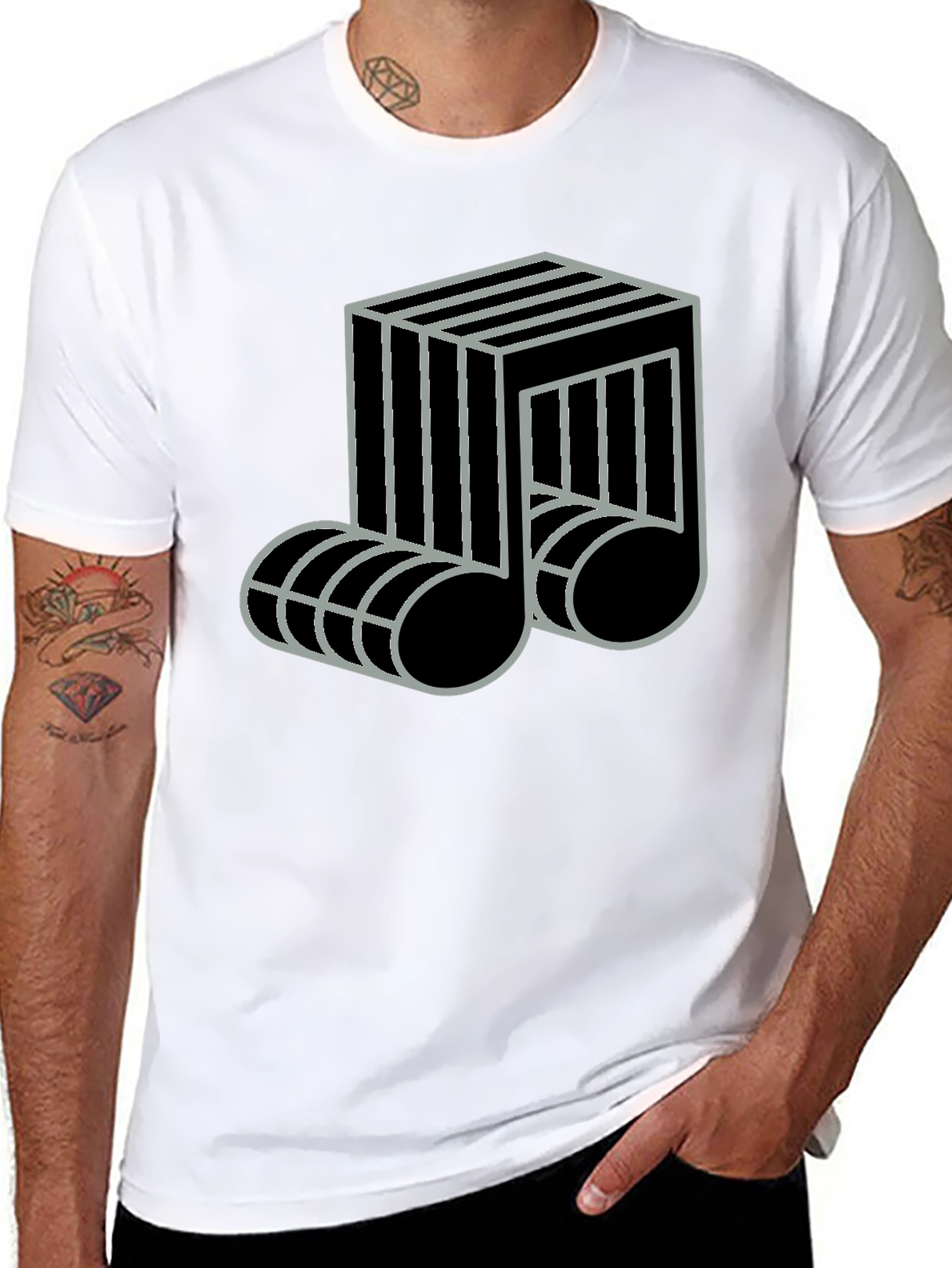 Geometric Music Note Graphic Tee - Modern Design