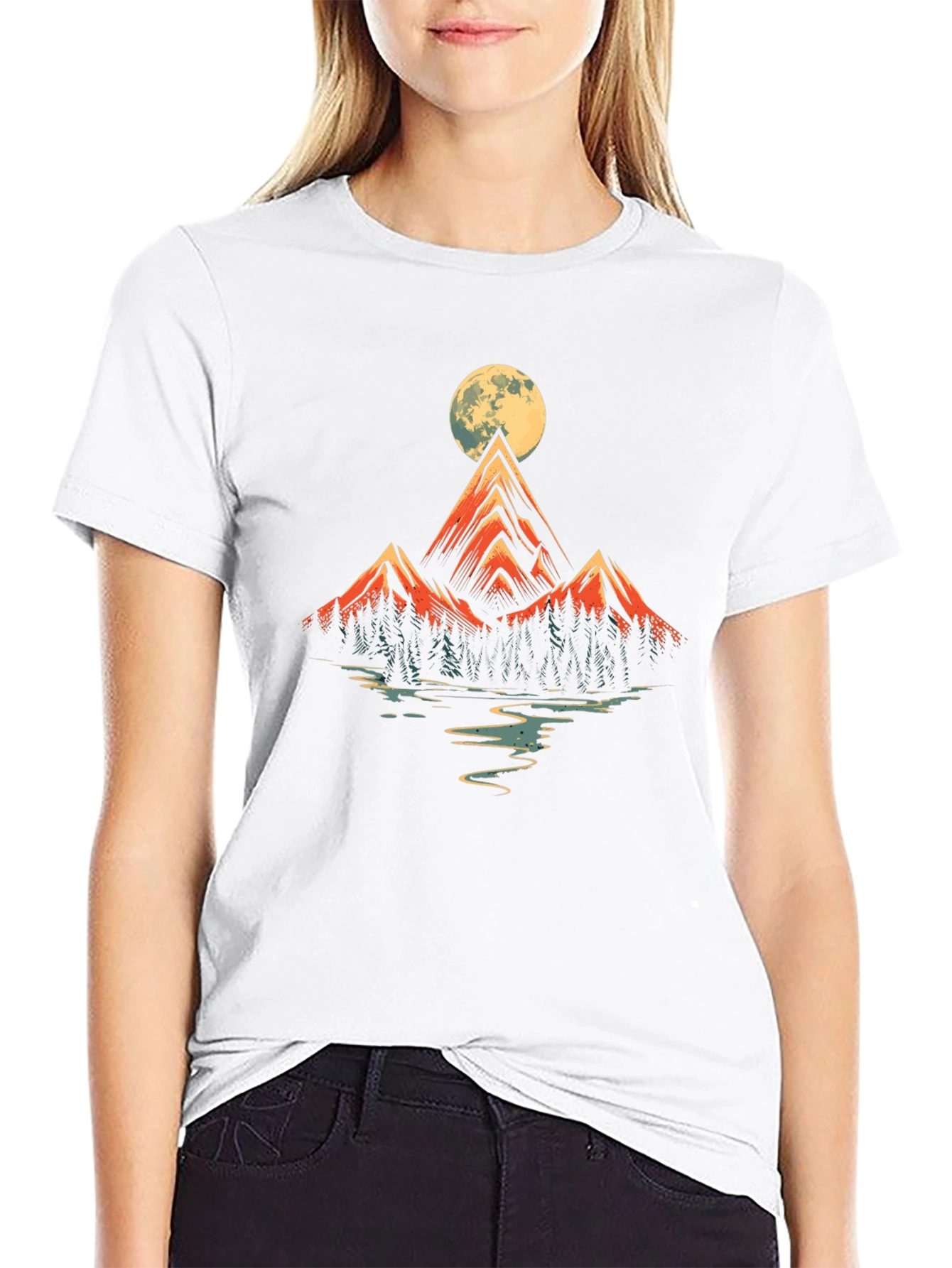 Mountain Moon Graphic Tee - Black Cotton Blend