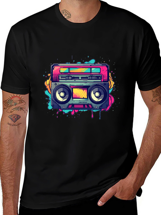 Retro Boombox Graphic Tee - Vintage 80s Style