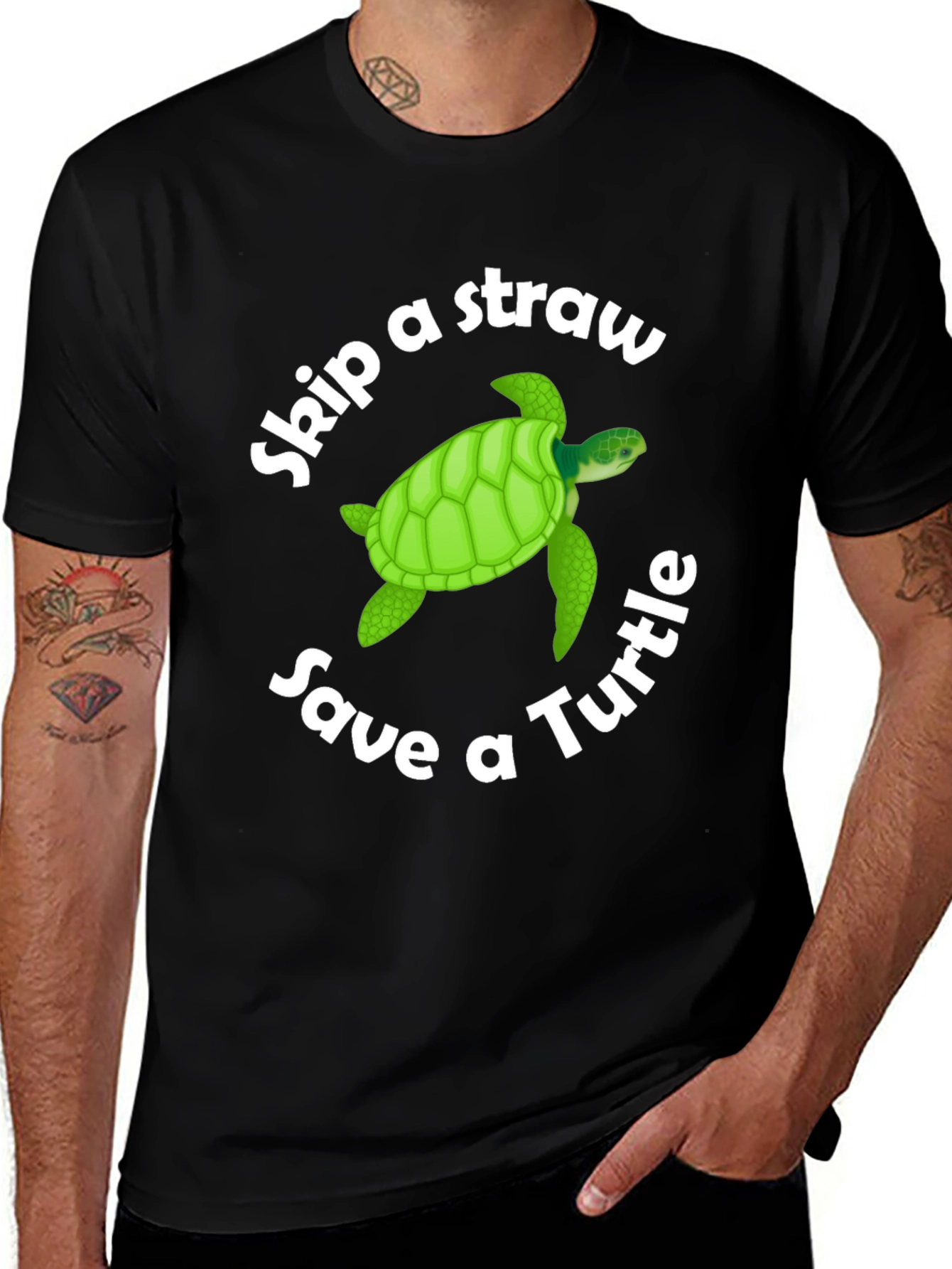 Skip a Straw Save a Turtle Black T-Shirt